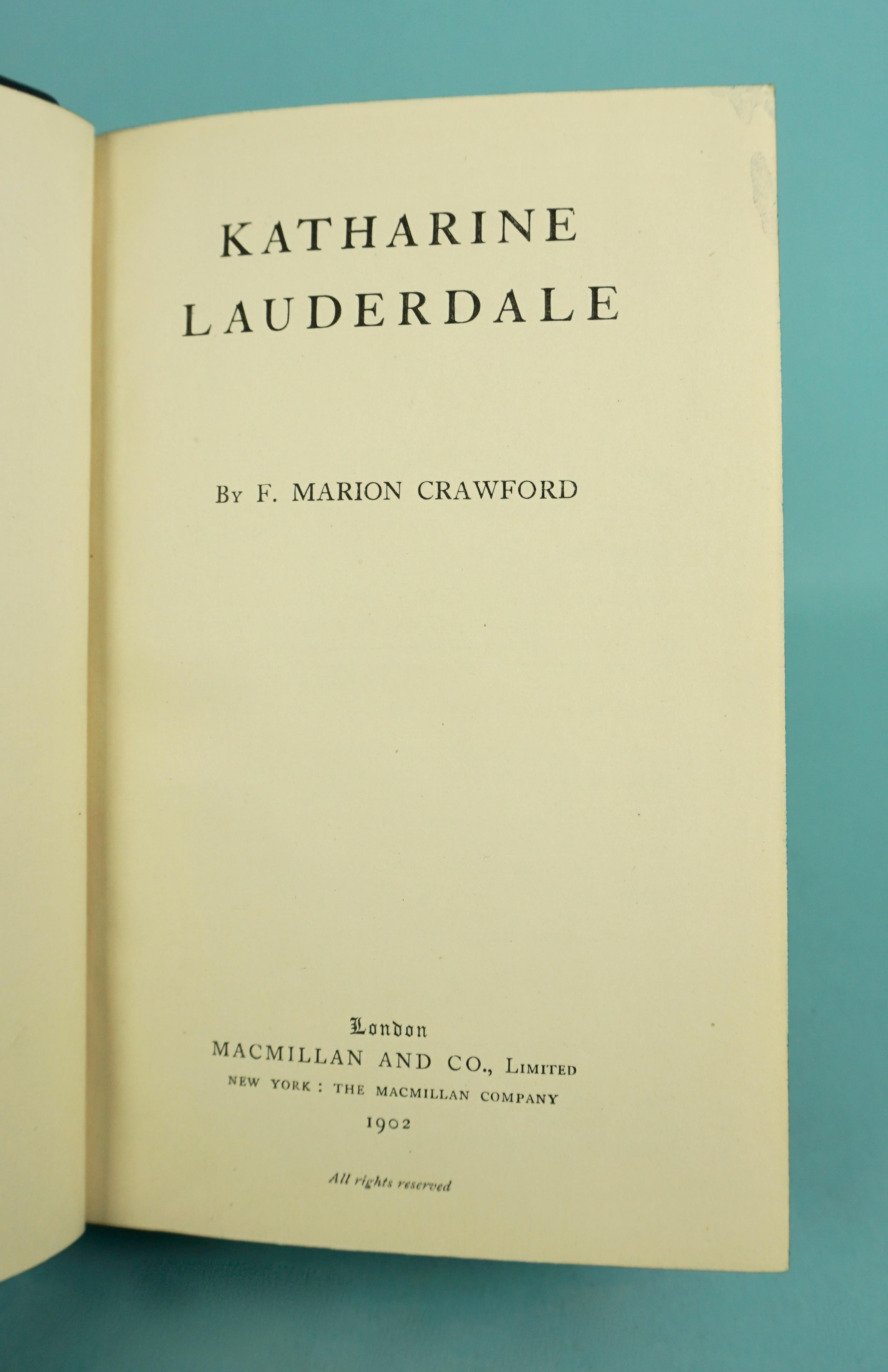 Works of F. Crawford in 5 Volumes Bound in Blue Morocco Leather with Gilt Spines For Sale 4