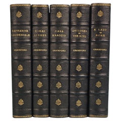 Works of F. Crawford in 5 Volumes Bound in Blue Morocco Leather with Gilt Spines