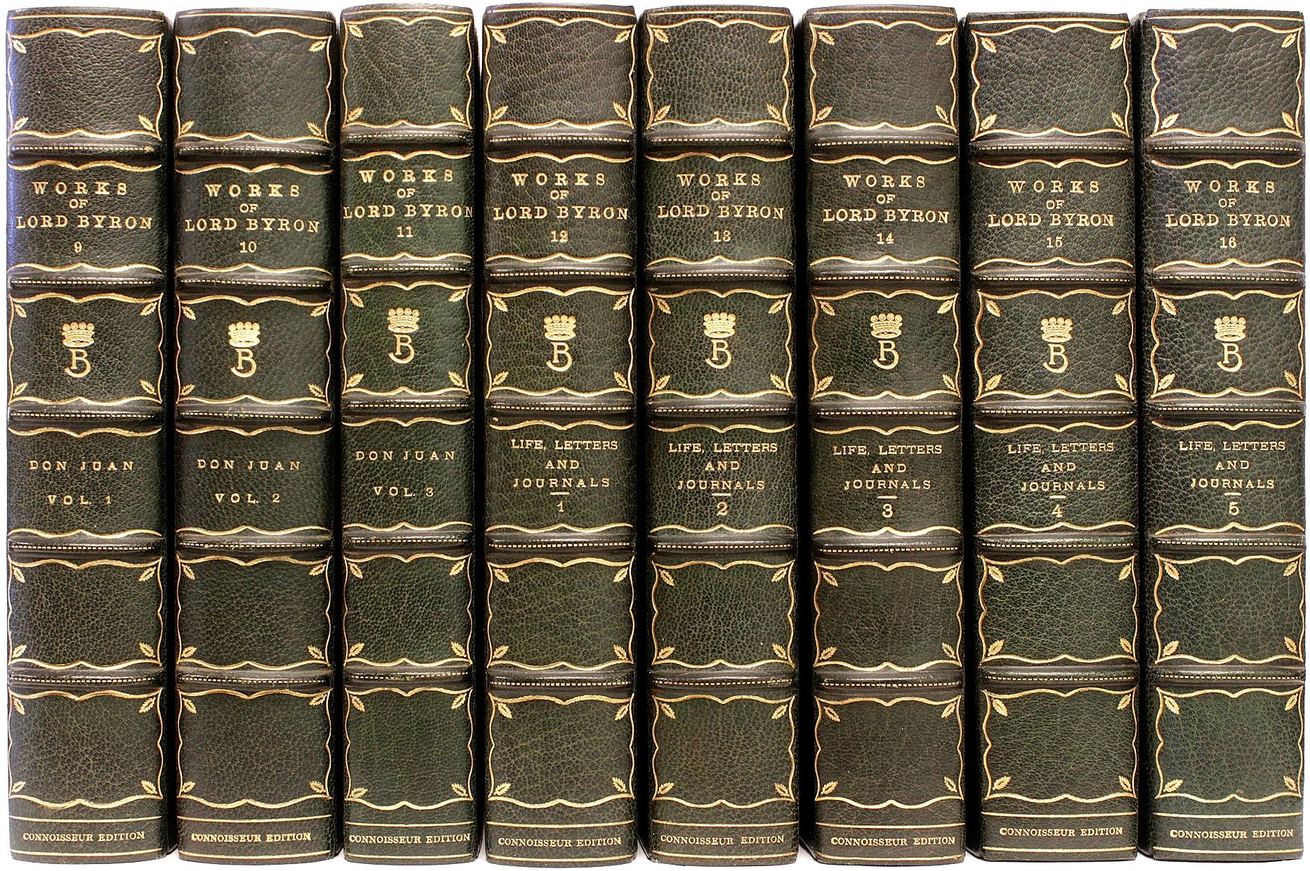 Author: BYRON, Lord (George Gordon). 

Title: The Works of Lord Byron Including His Letters and Journals.

Publisher: Boston: Francis A. Niccolls & Co., 1900.

Description: The connoisseur edition. 16 vols., 8-7/8