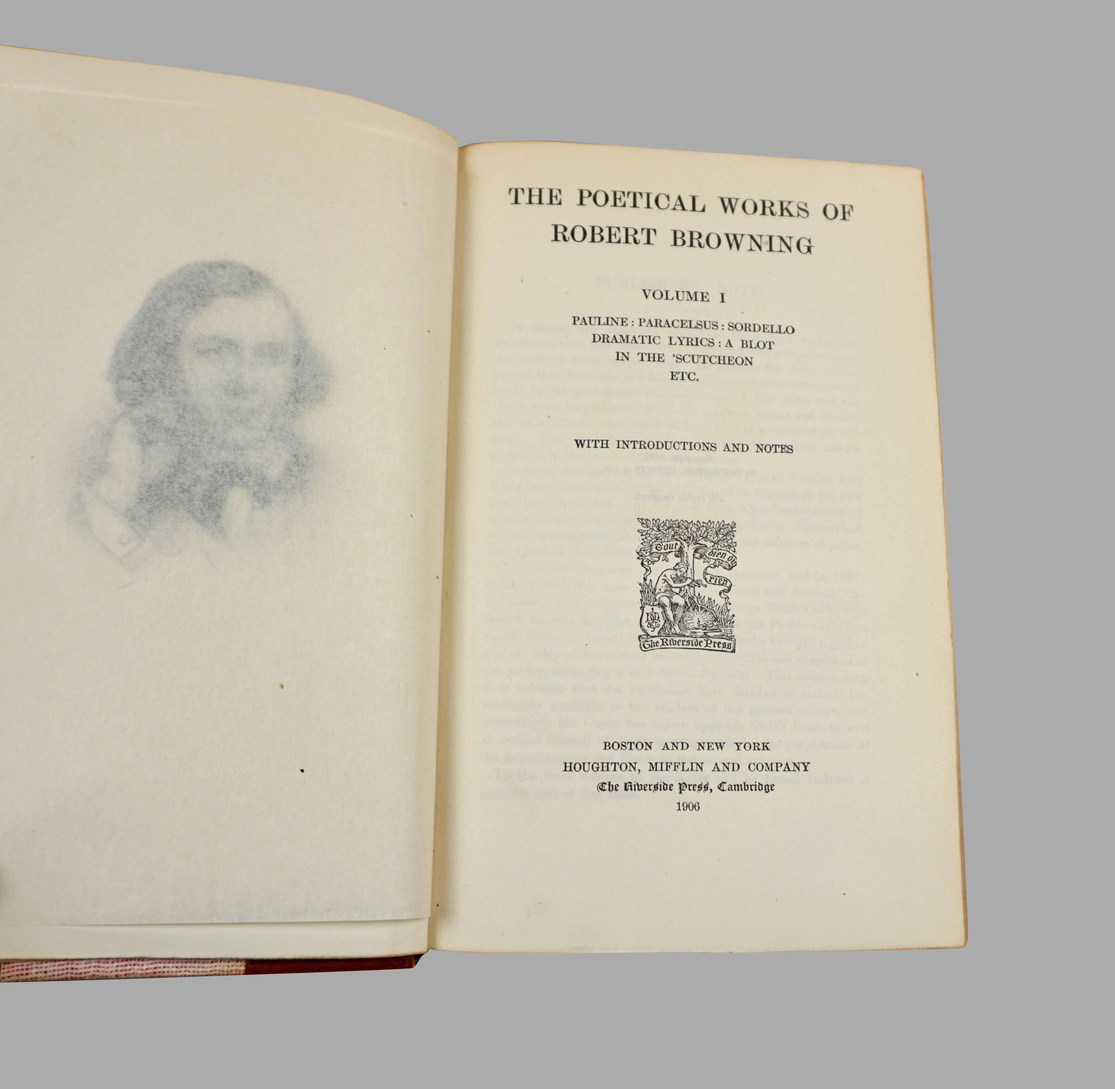 American The Poetic and Dramatic Works of Robert Browning Bound in Leather and Cloth For Sale