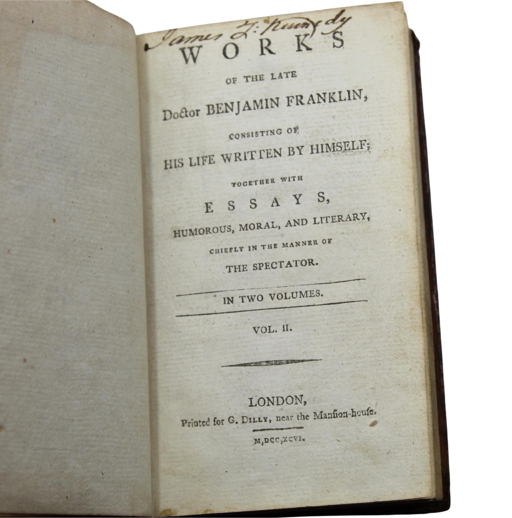 Works of the Late Doctor Benjamin Franklin, With Essays, in Two Volumes, 1796 For Sale 4