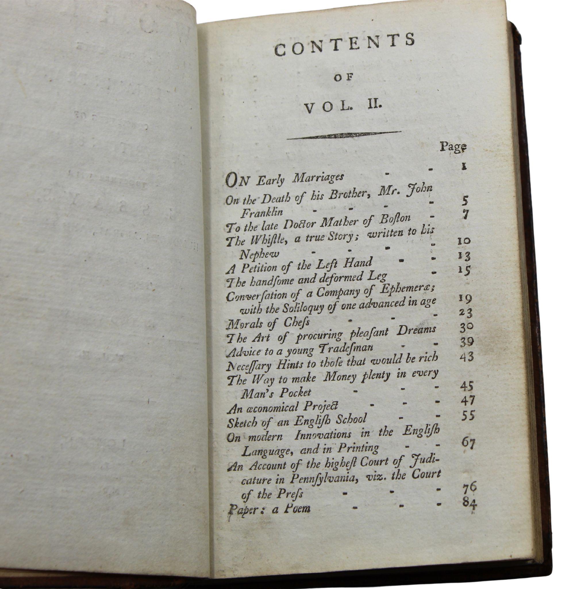 Works of the Late Doctor Benjamin Franklin, With Essays, in Two Volumes, 1796 For Sale 5