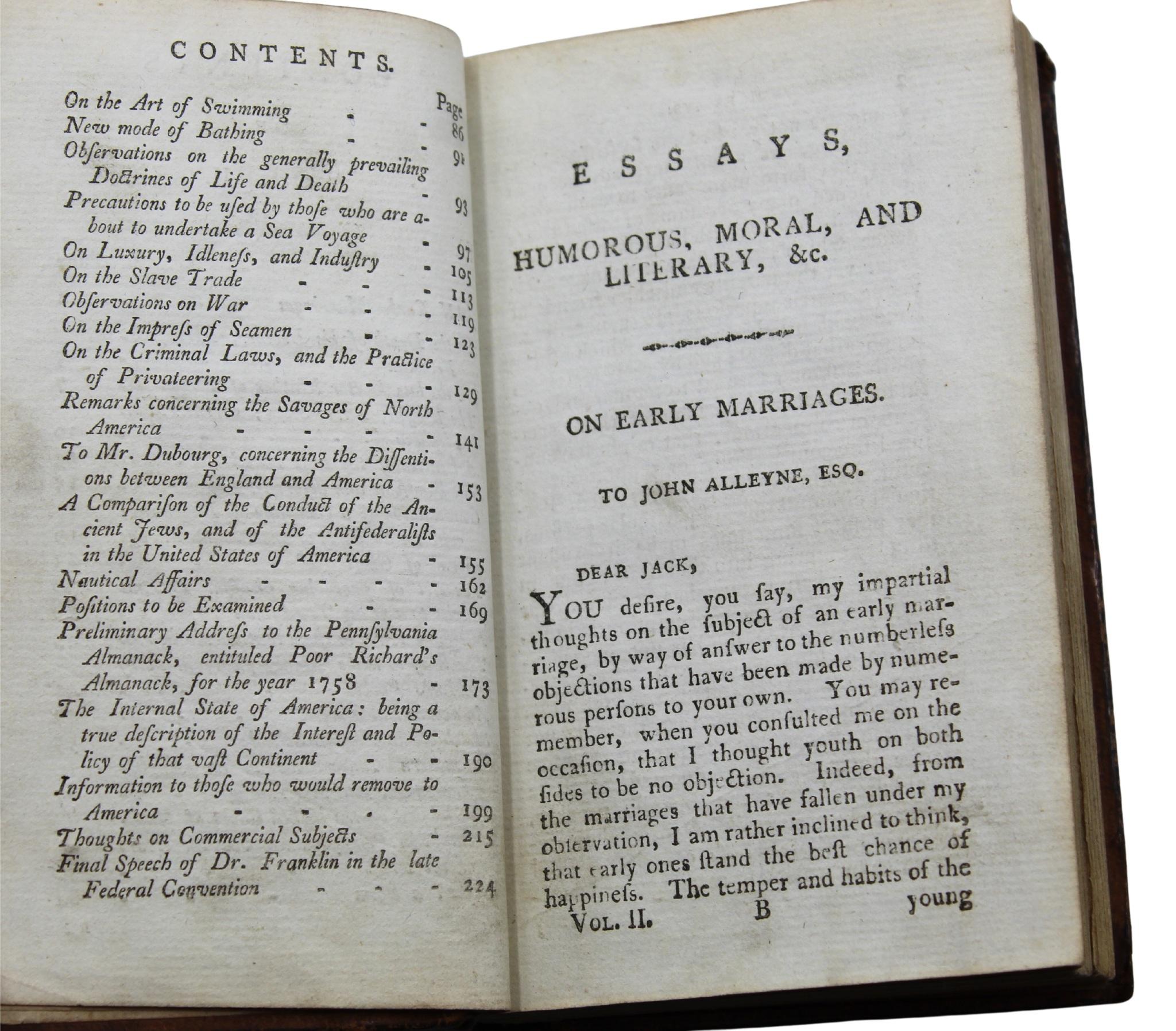 Works of the Late Doctor Benjamin Franklin, With Essays, in Two Volumes, 1796 For Sale 6
