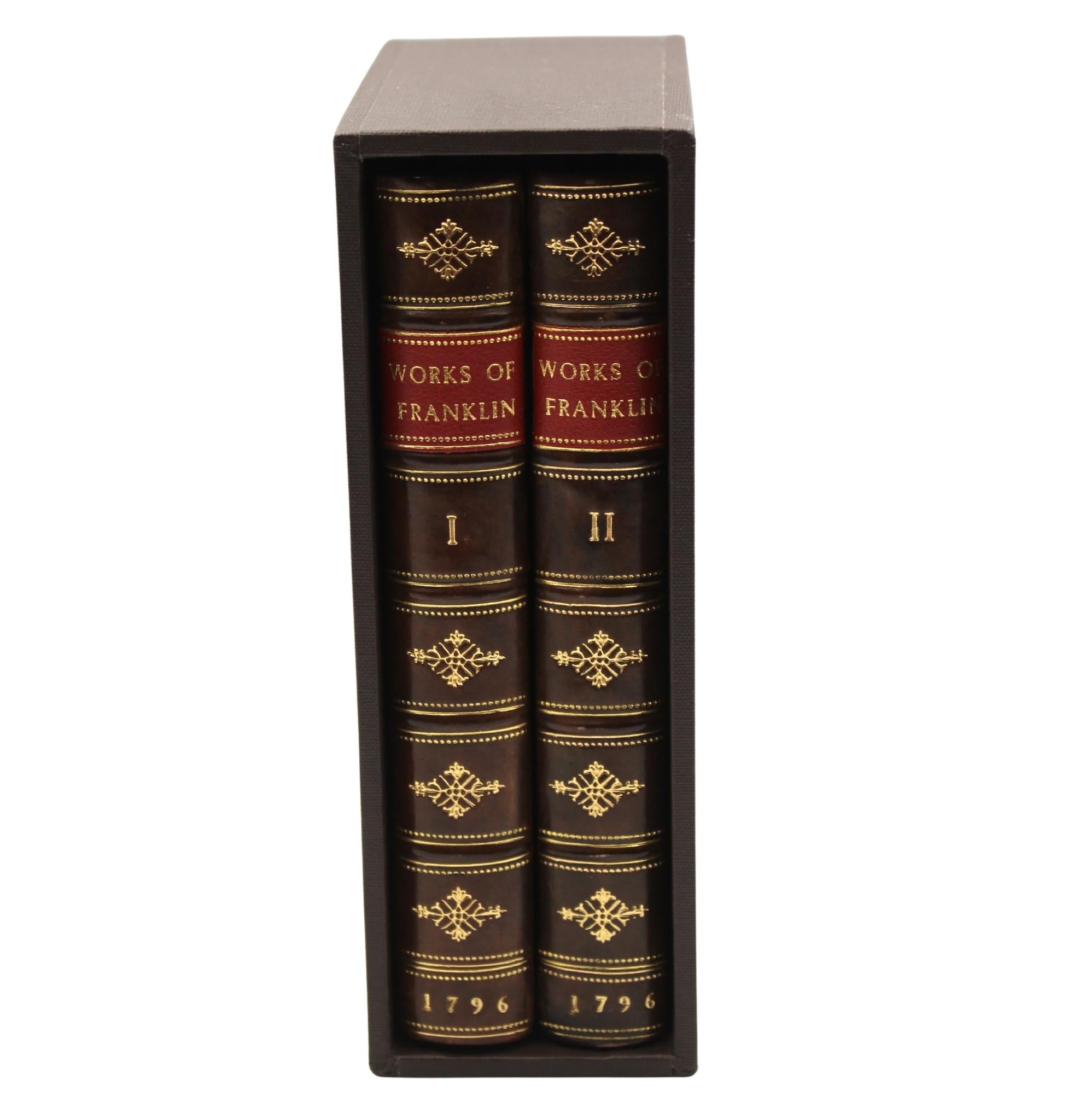 Franklin, Benjamin. Works of the Late Doctor Benjamin Franklin, Consisting of His Life Written by Himself together with Essays, Humorous, Moral & Literary, Chiefly in the Manner of the Spectator, in Two Volumes. London: G. Dilly, 1796. Octavo.