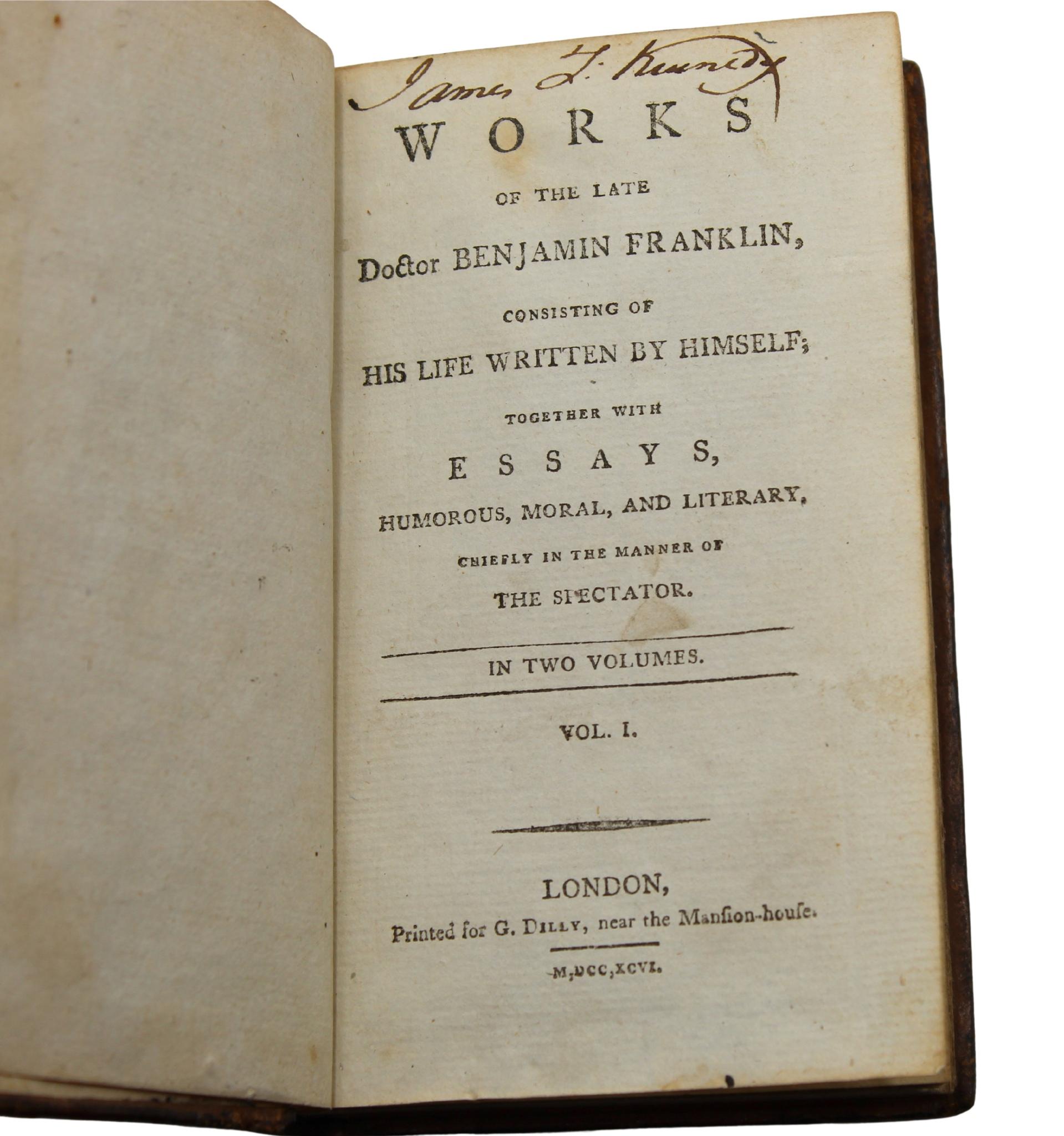 Works of the Late Doctor Benjamin Franklin, With Essays, in Two Volumes, 1796 For Sale 1