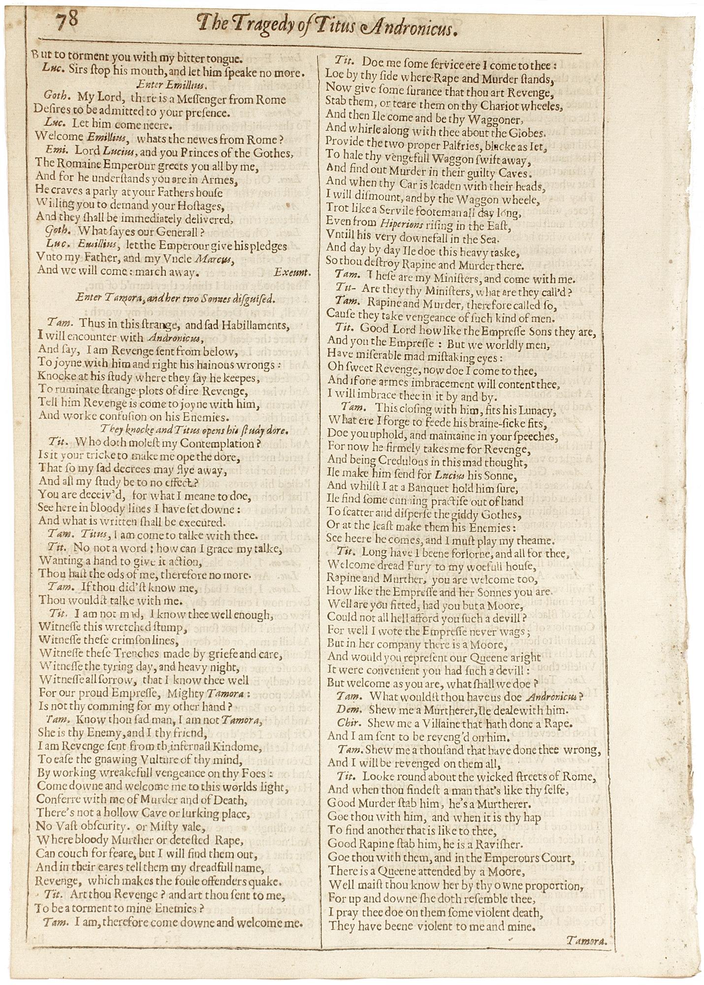 Mid-17th Century Works of William Shakespeare. 1632 - (Tragedy of Titus Andronicus) - page 77-78 For Sale