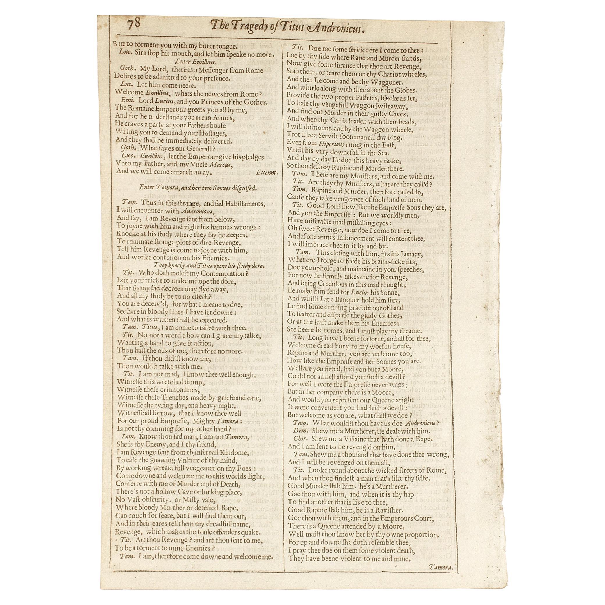 Works of William Shakespeare. 1632 - (Tragedy of Titus Andronicus) - page 77-78 For Sale