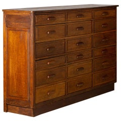Antique Workshop Cabinet in Oak with Eighteen Drawers, France, circa 1930