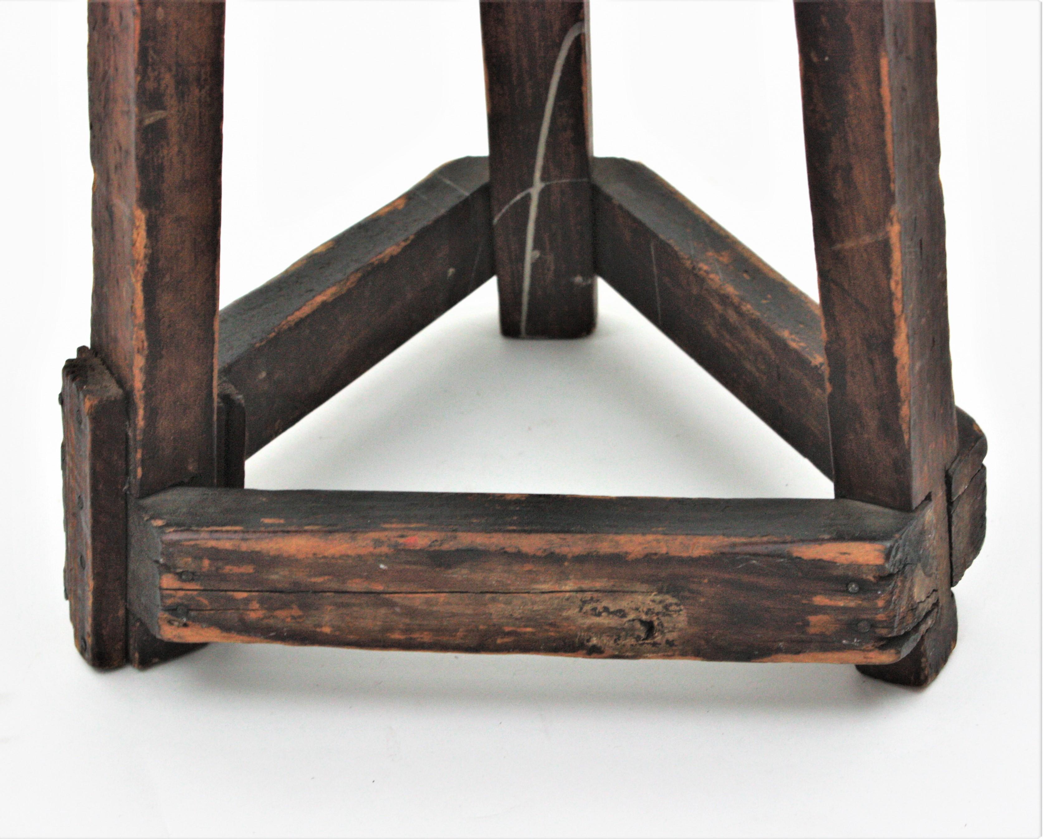 Workshop Industrial Wood Tripod Stool For Sale 3