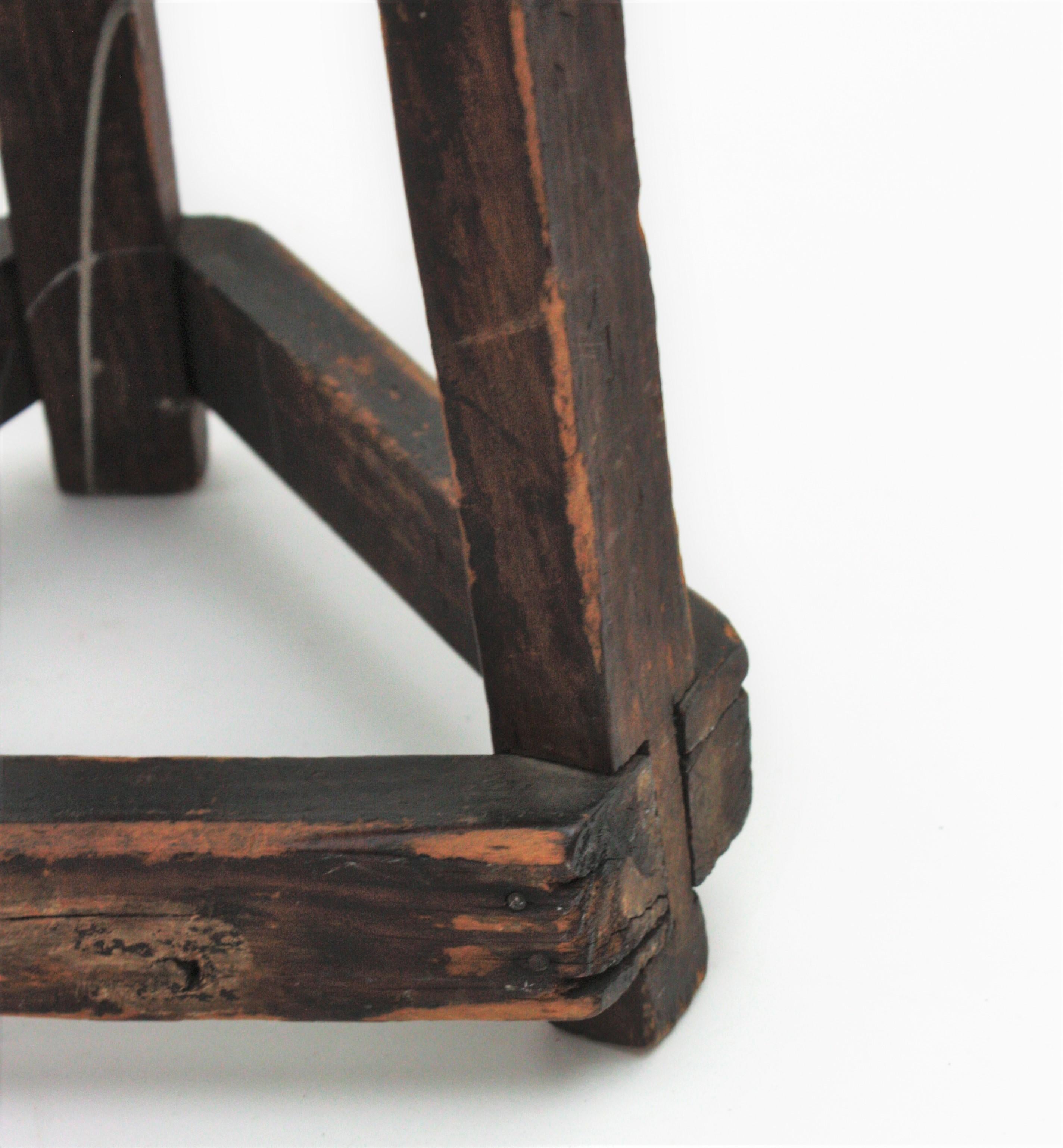 Workshop Industrial Wood Tripod Stool For Sale 5