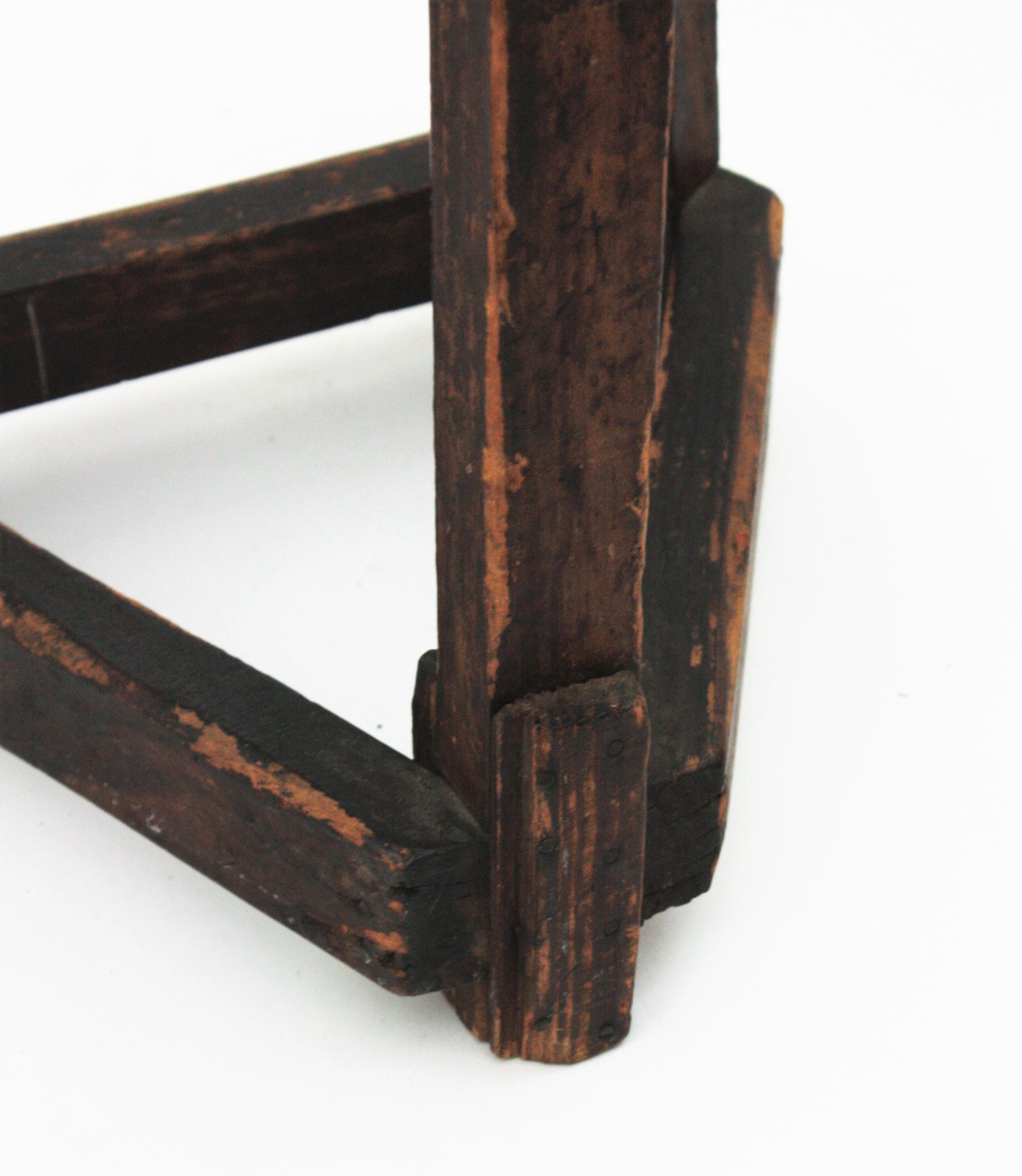 Spanish Workshop Industrial Wood Tripod Stool For Sale
