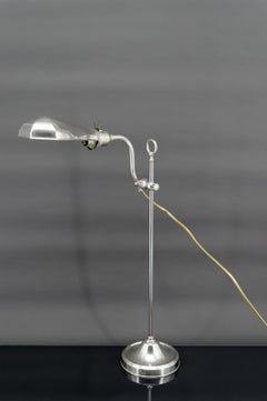 Workshop lamp in aluminum and nickel, adjustable with raise-lower system, France