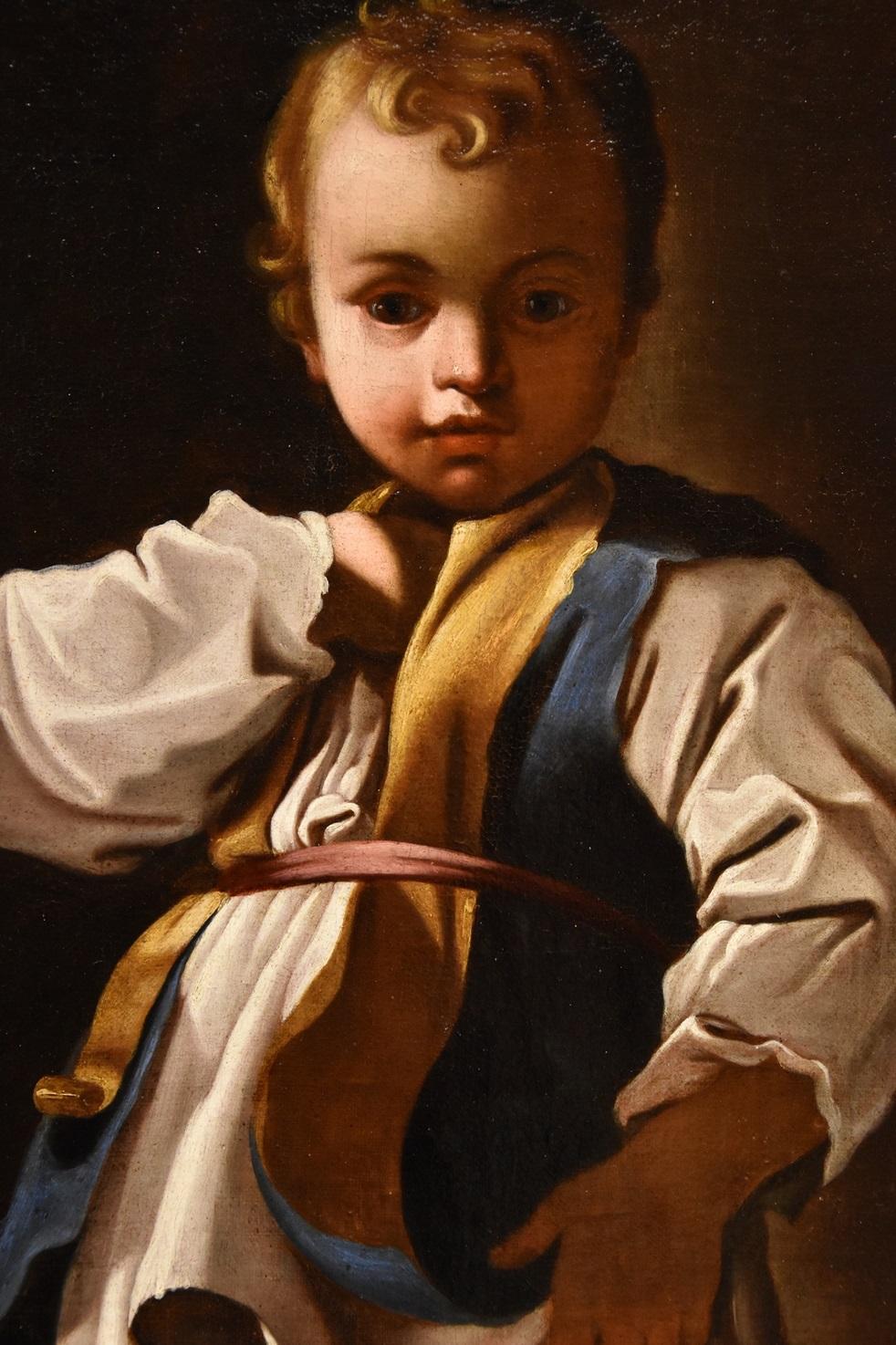Porträt Kind Schedoni, 17. Jahrhundert, Gemälde, Öl auf Leinwand, Alter Meister (Schwarz), Portrait Painting, von Workshop of Bartolomeo Schedoni (Modena 1578 - Parma 1615)