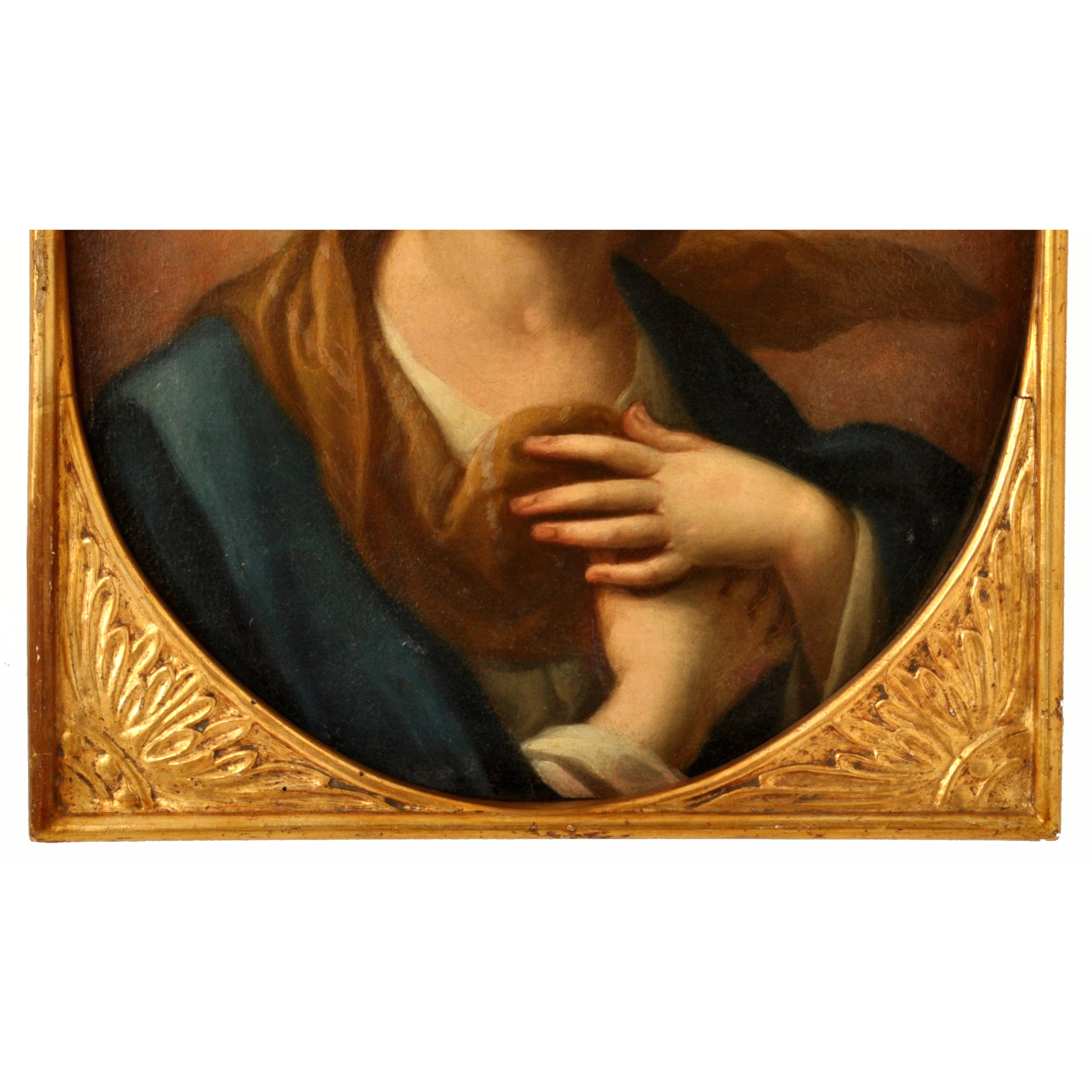 An important Italian Baroque oil on canvas painting of the Madonna, attributed to the Roman old master Carlo Maratta (1625-1713), the painting circa 1700.
Maratta, mainly painting in the Classical and Roman Baroque styles had a workshop in Rome and