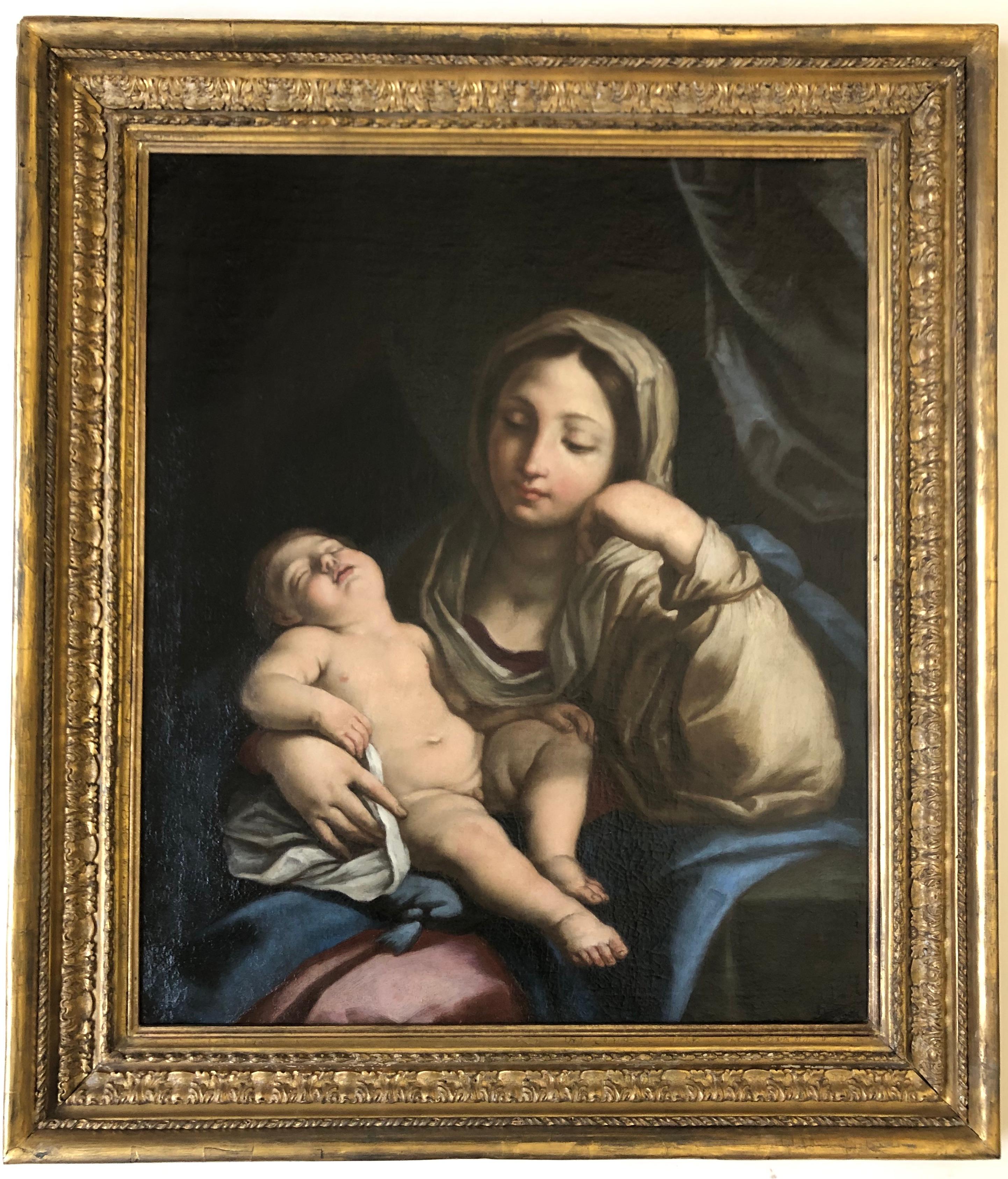 Cercle de Maratta, Maria et Child, Madonna, Christ, Cadre ancien, Vieux Maître - Baroque Painting par Workshop Of Carlo Maratta