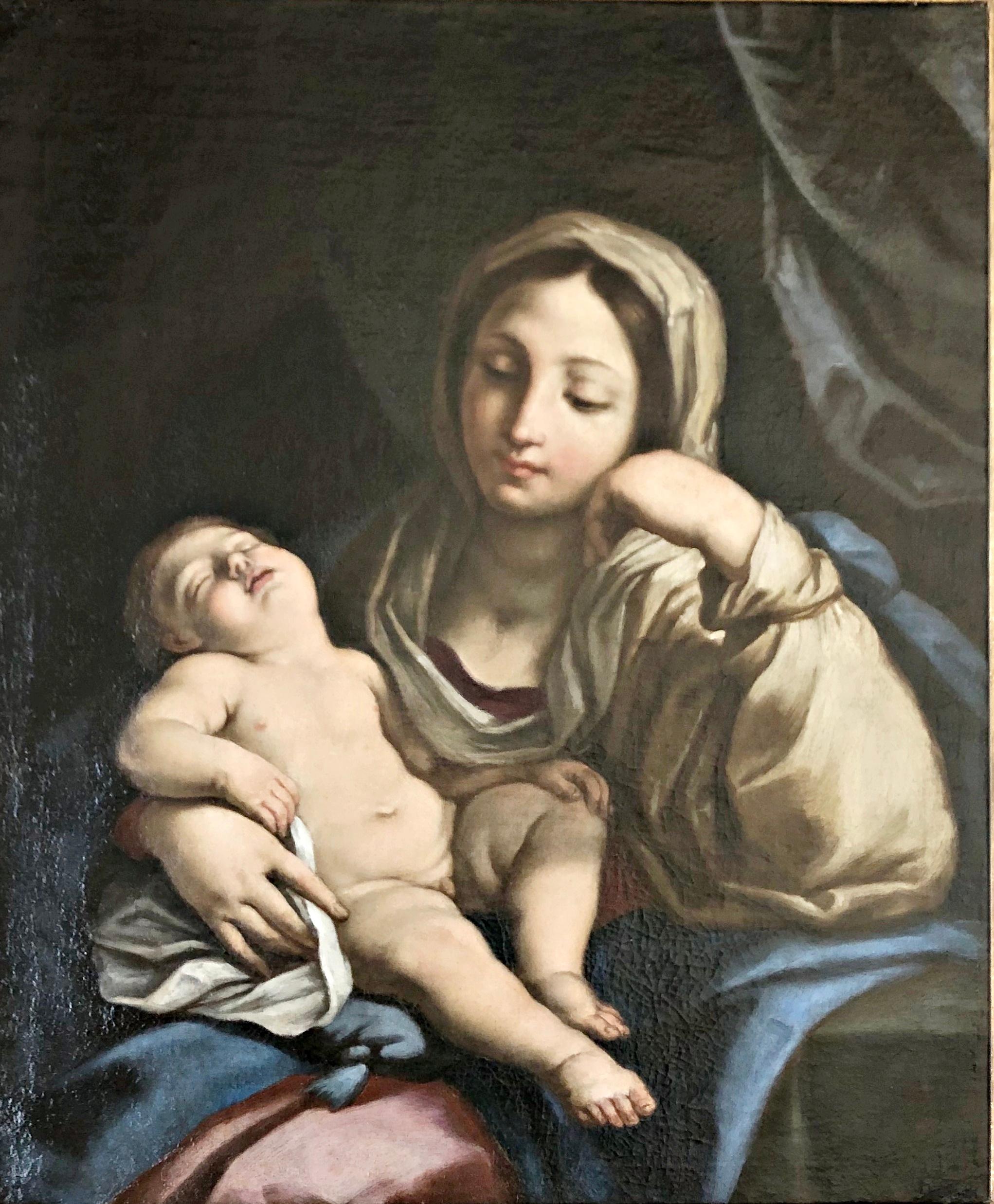 Figurative Painting Workshop Of Carlo Maratta - Cercle de Maratta, Maria et Child, Madonna, Christ, Cadre ancien, Vieux Maître