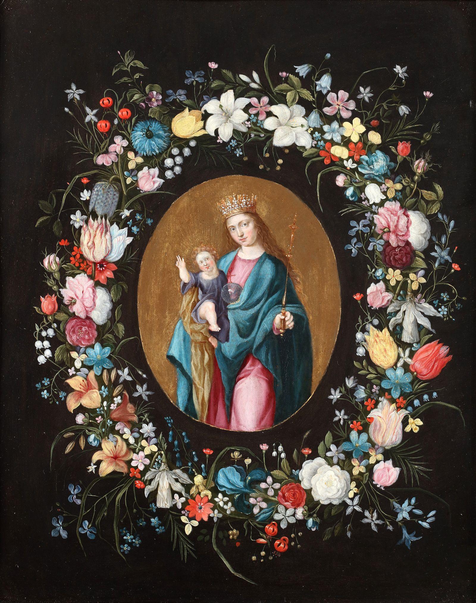 A garland surrounding the Virgin and Child  - Painting by Workshop of Jan Brueghel II 