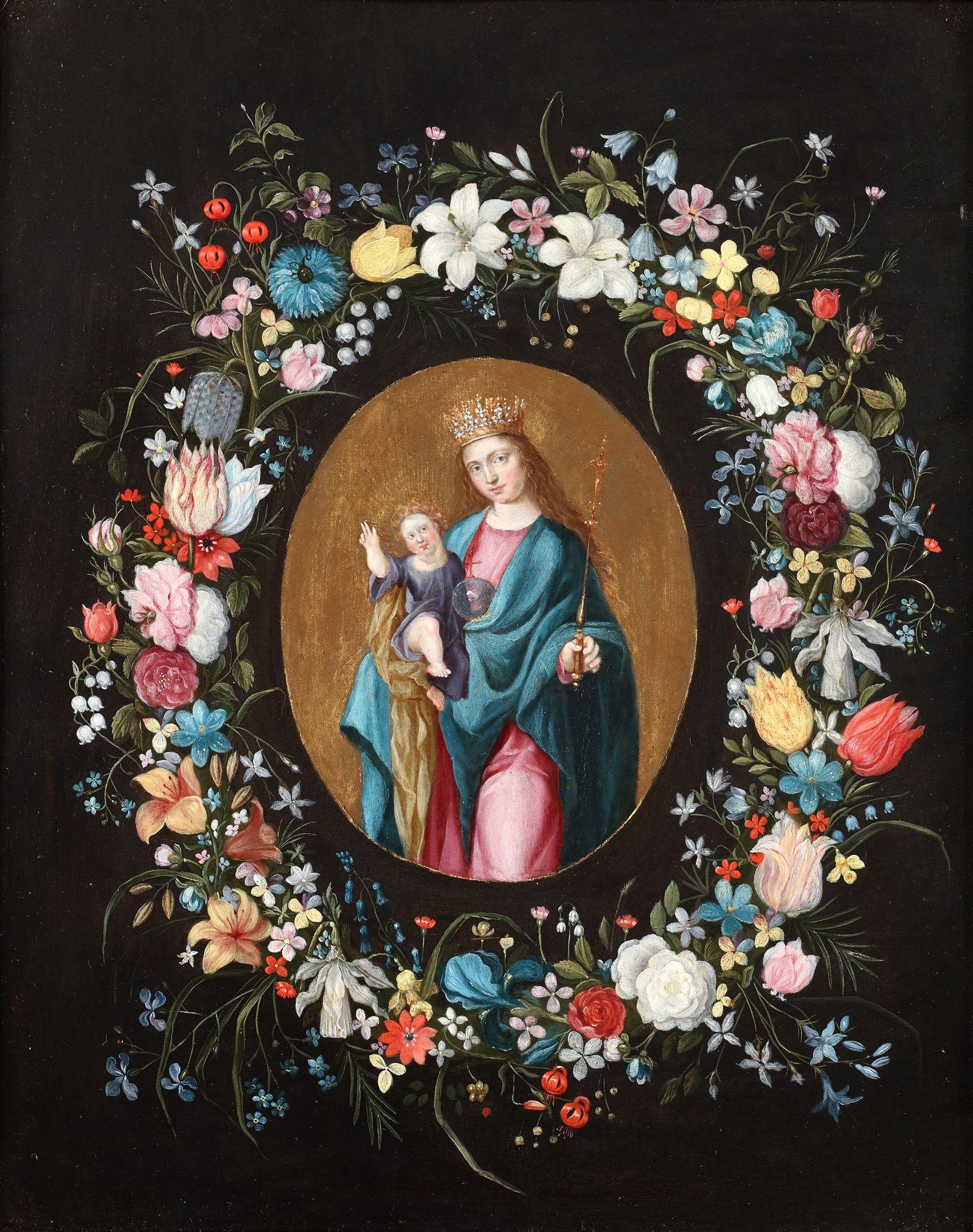 Eine Girlande um die Jungfrau und das Kind – Painting von Workshop of Jan Brueghel II 