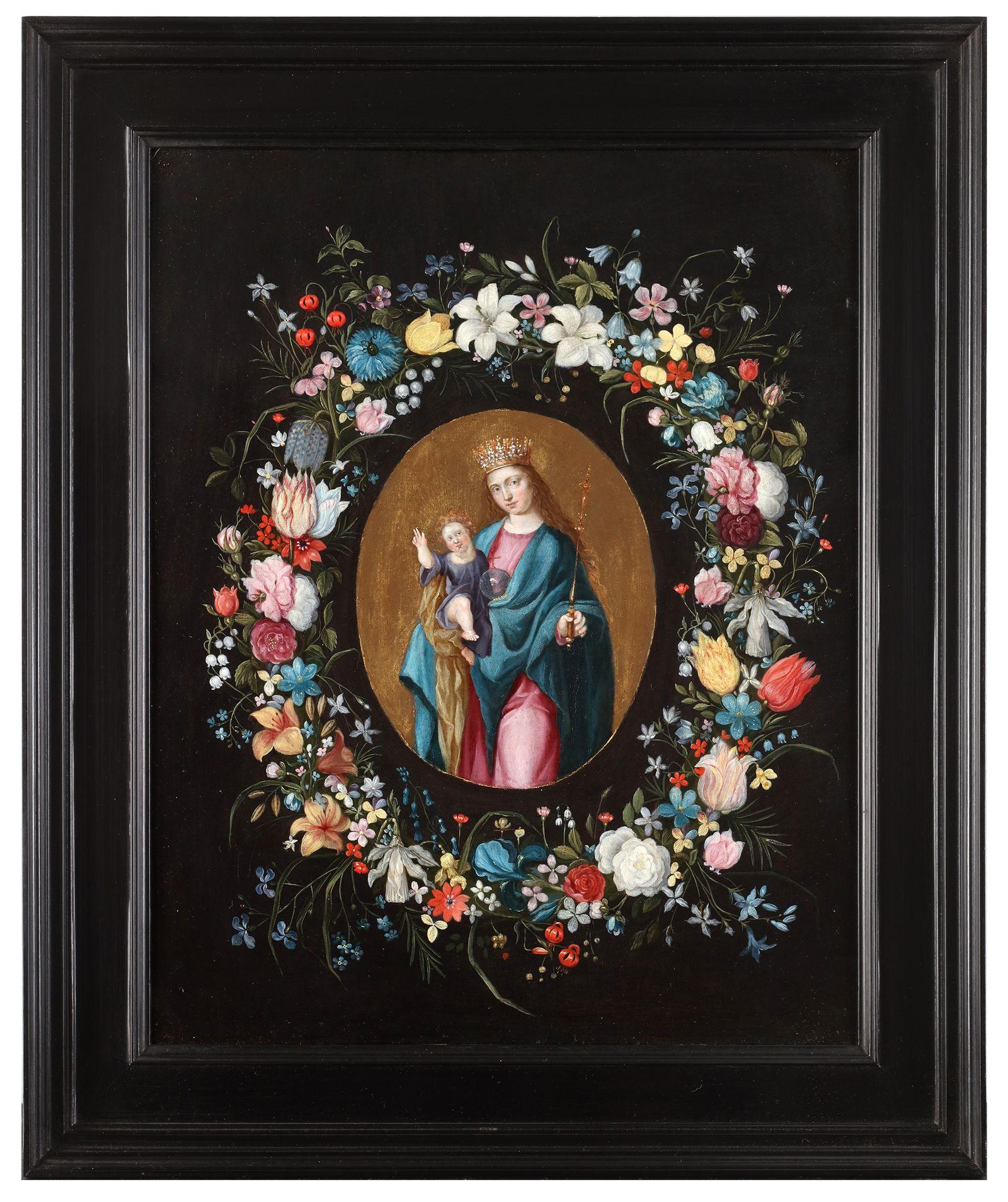 Eine Girlande um die Jungfrau und das Kind (Alte Meister), Painting, von Workshop of Jan Brueghel II 