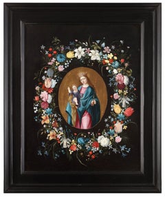 Antique A garland surrounding the Virgin and Child 