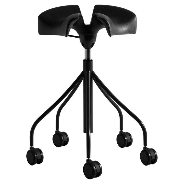 Wheels Black  Binaria Stool  With Polished Steel Finished   For Sale