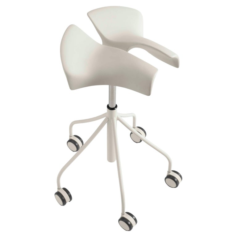 Workspace Polished Steel Finished 5 Wheels White  Binaria Stool For Sale