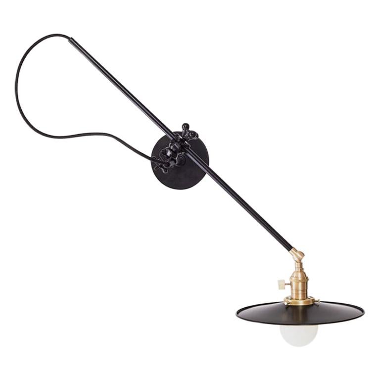 Workstead Hardwired Wall Lamp in Black with Adjustable Painted Brass Shade For Sale