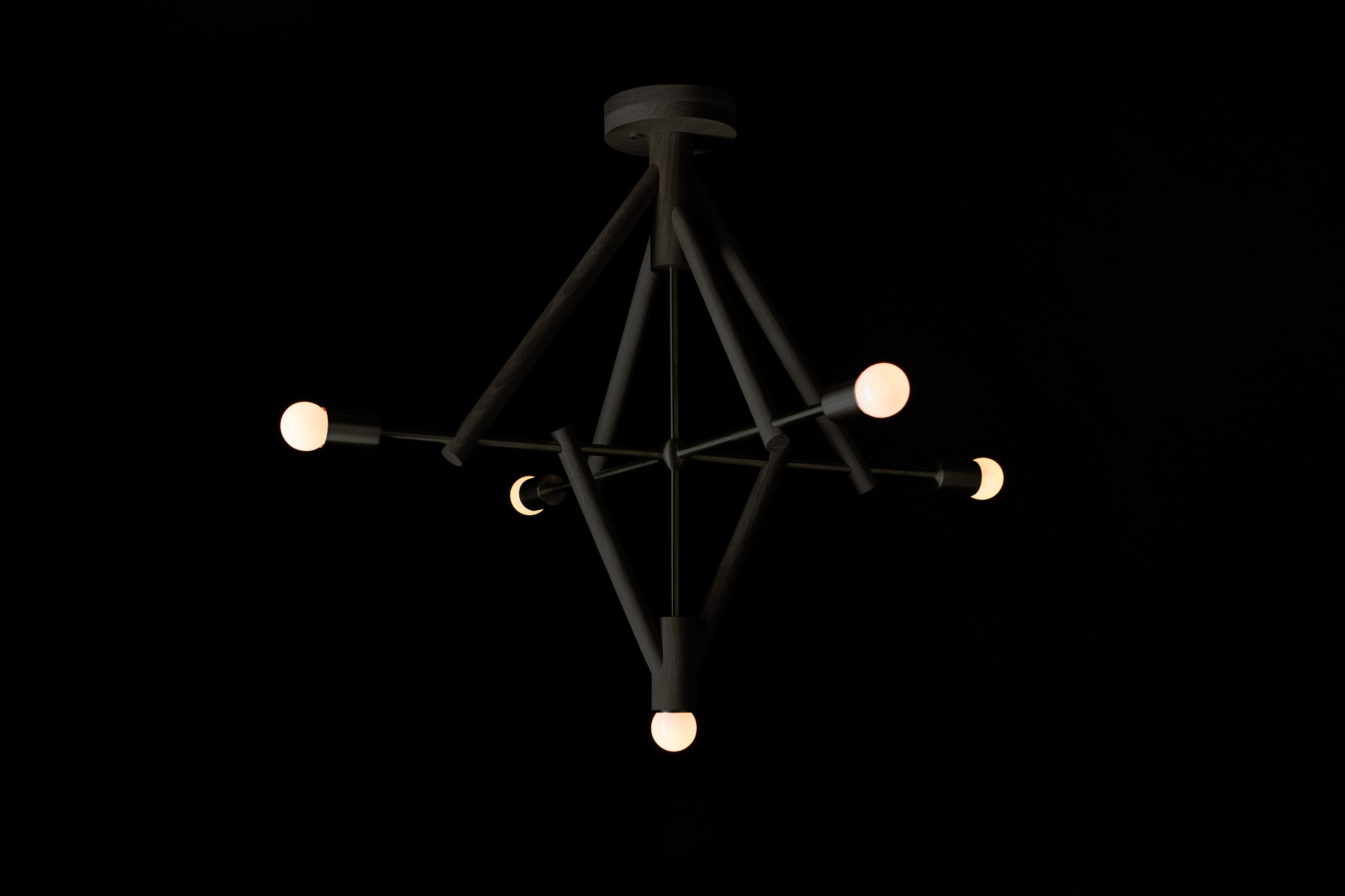 Adirondack Workstead Lodge Chandelier Five in Oxidized Ash and Blackened Steel For Sale