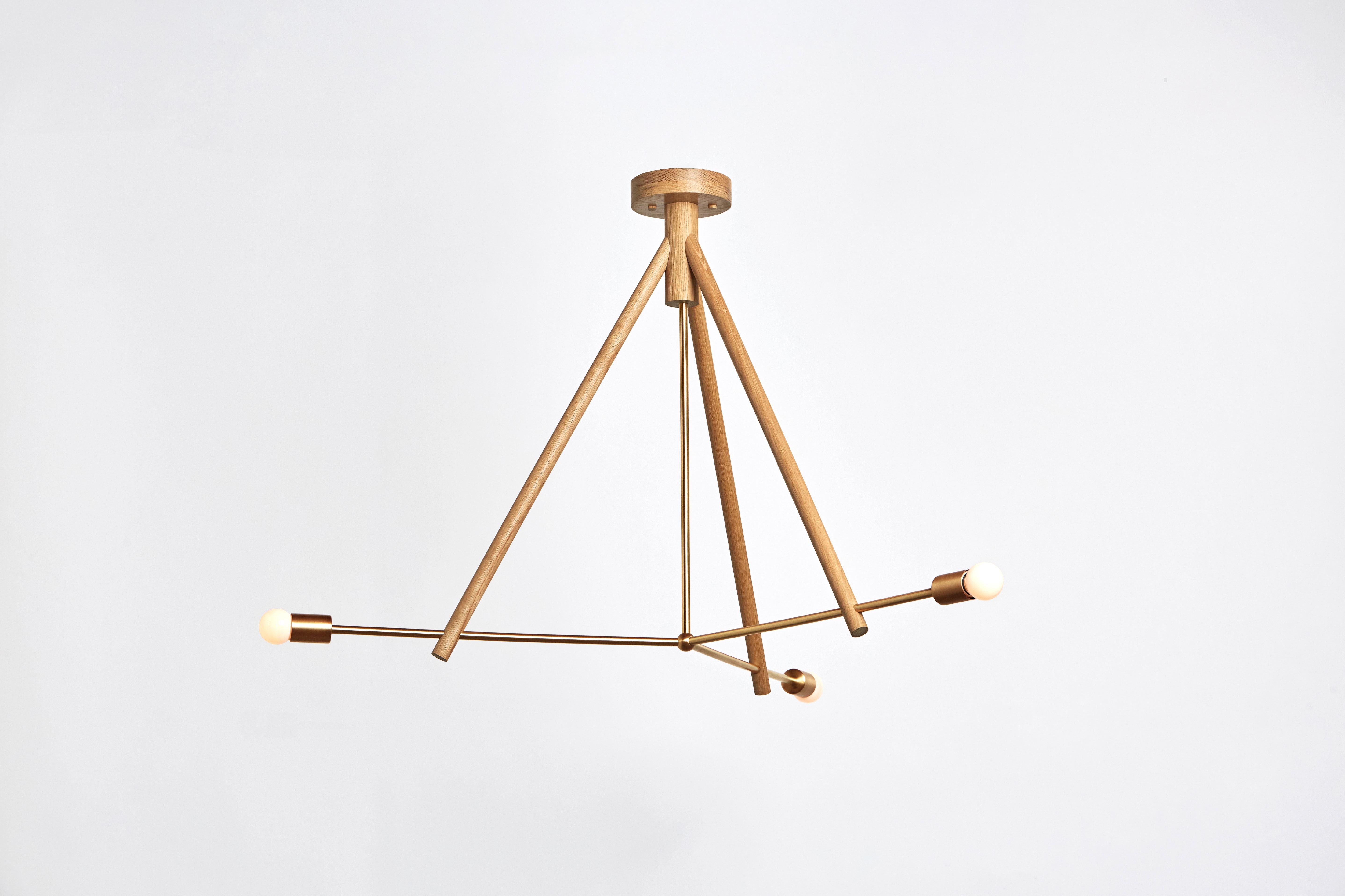 American Workstead Lodge Chandelier III in Natural Oak and Hewn Brass For Sale
