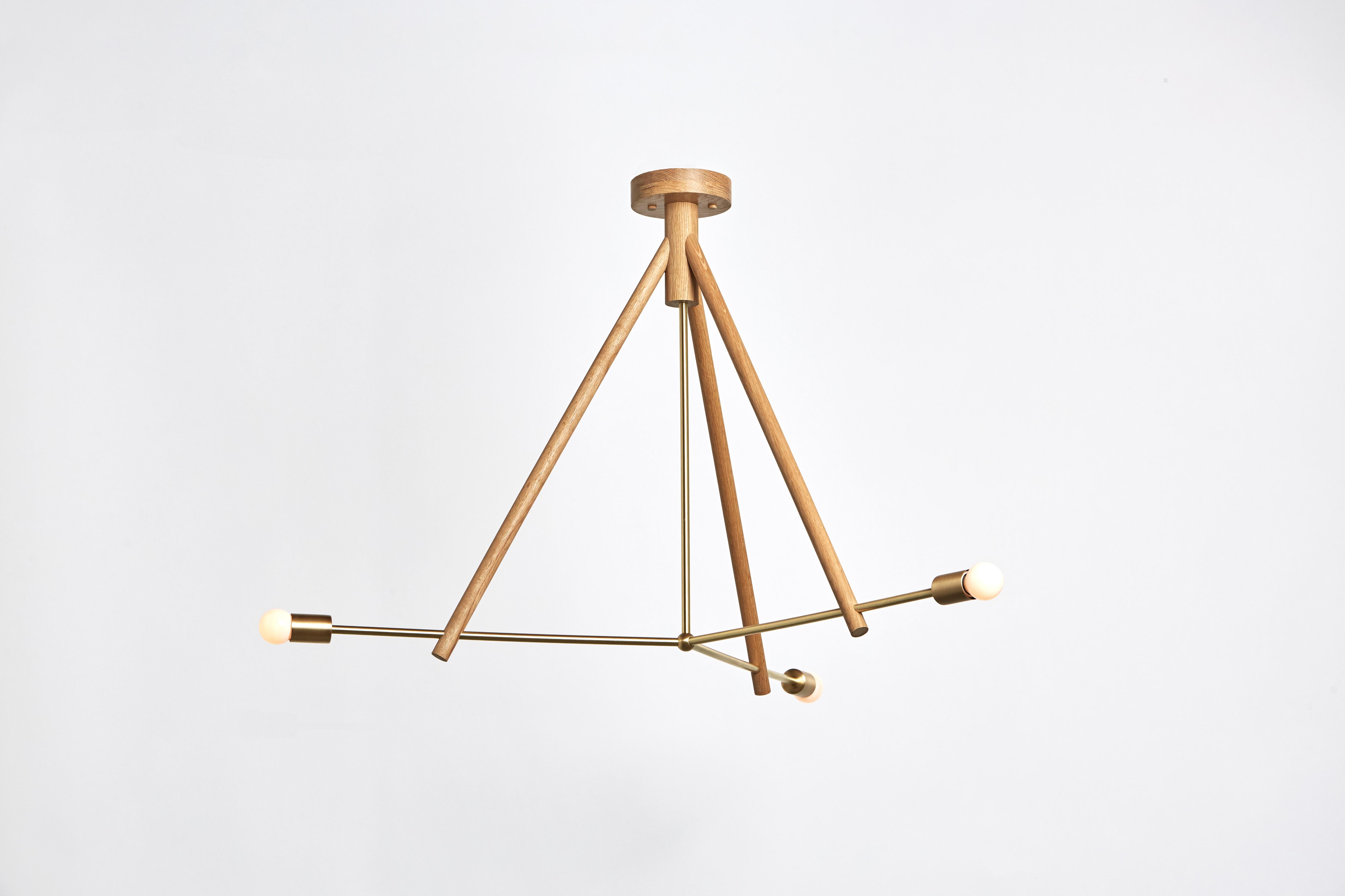Workstead Lodge Chandelier III in Natural Oak and Hewn Brass In New Condition For Sale In Floyd, VA