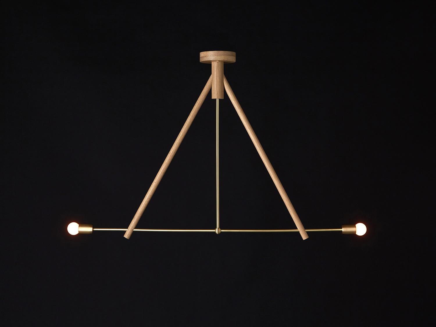 American Workstead Lodge Chandelier Two in Natural Oak and Brass For Sale