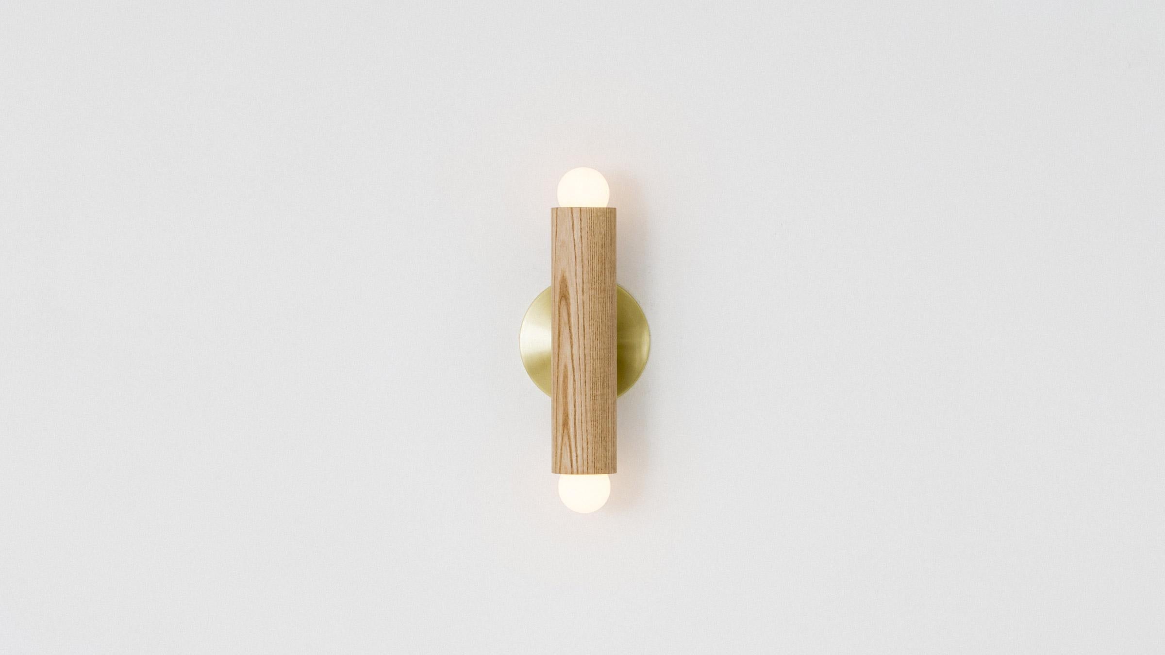 Oak Workstead Lodge Double Sconce in Oxidized Ash and Blackened Steel For Sale
