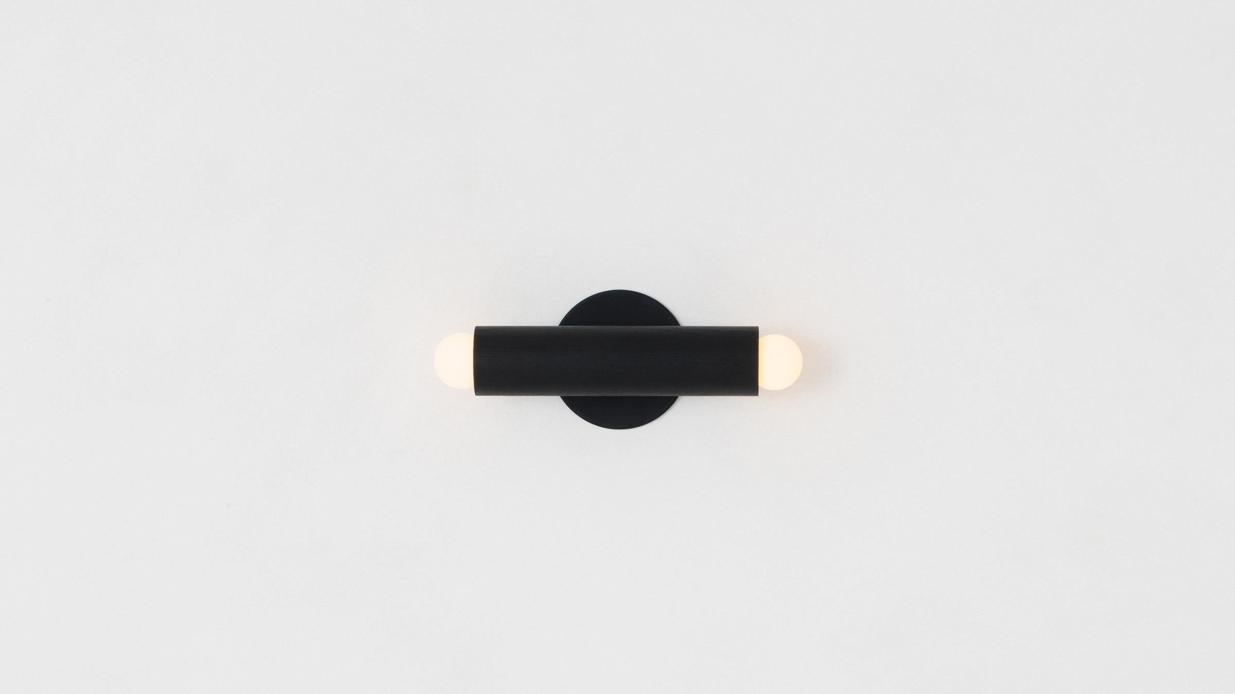 Modern Workstead Lodge Double Sconce in Oxidized Ash and Blackened Steel For Sale