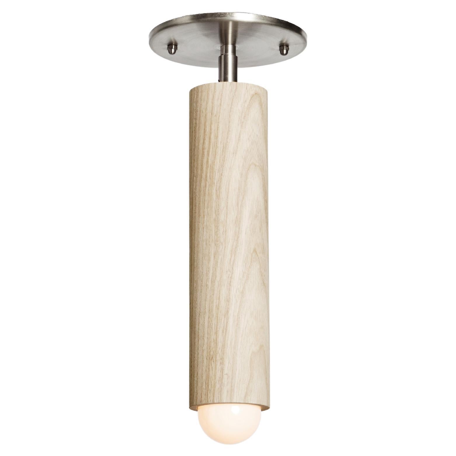 Workstead Lodge Flush Mount in Bleached Maple and Brushed Nickel For Sale