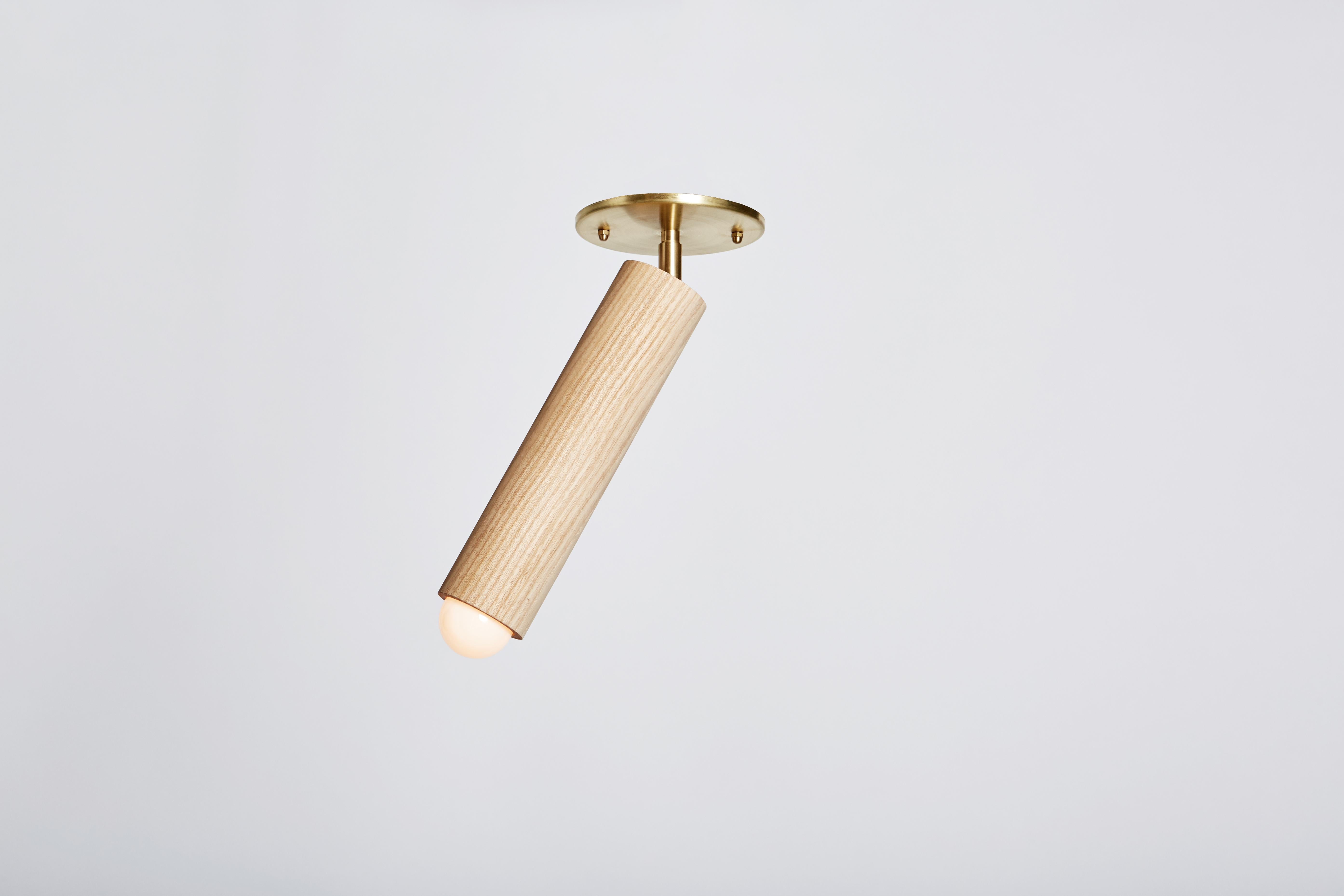 Contemporary Workstead Lodge Flush Mount in Natural Oak and Hewn Brass For Sale