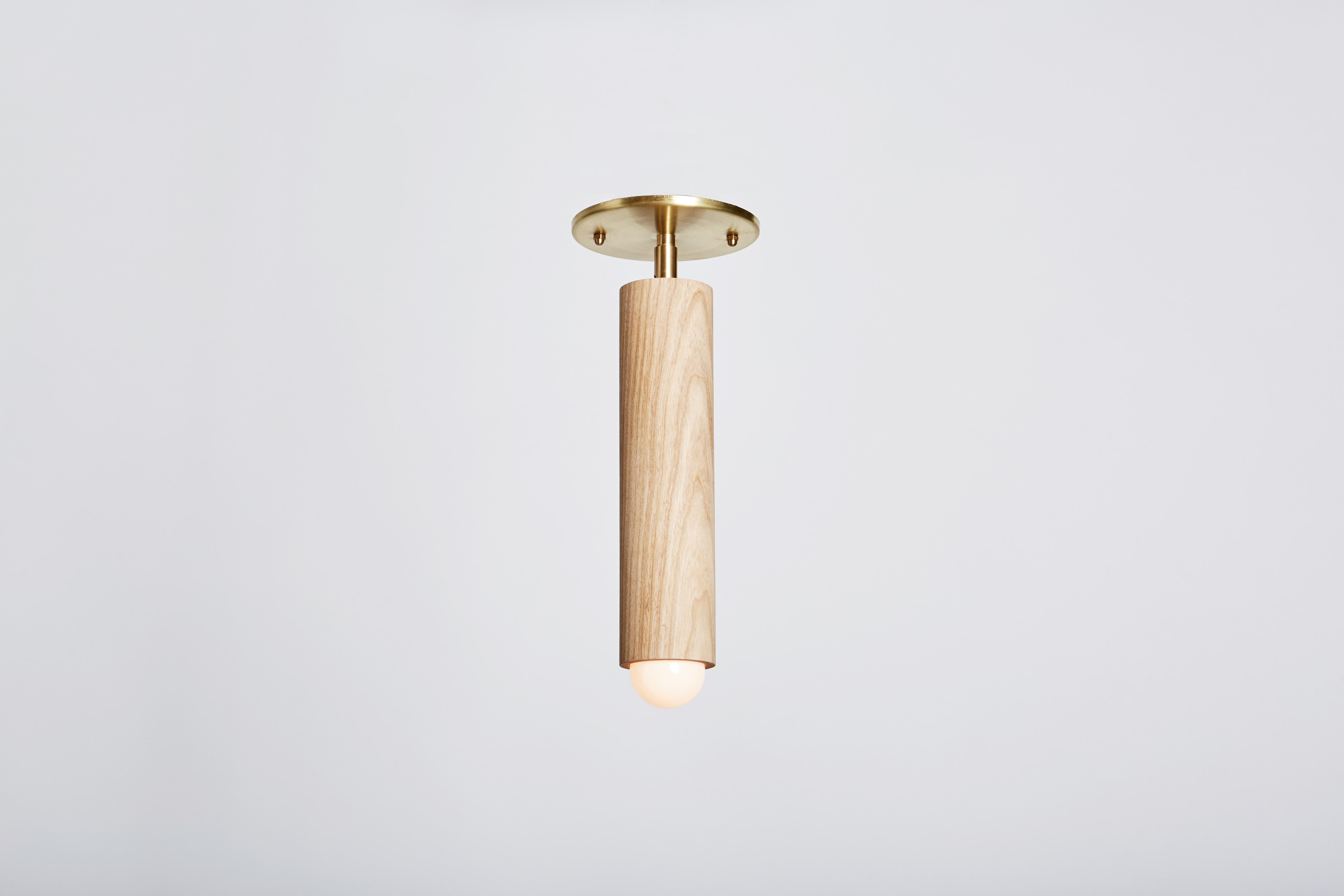 Metal Workstead Lodge Flush Mount in Natural Oak and Hewn Brass For Sale