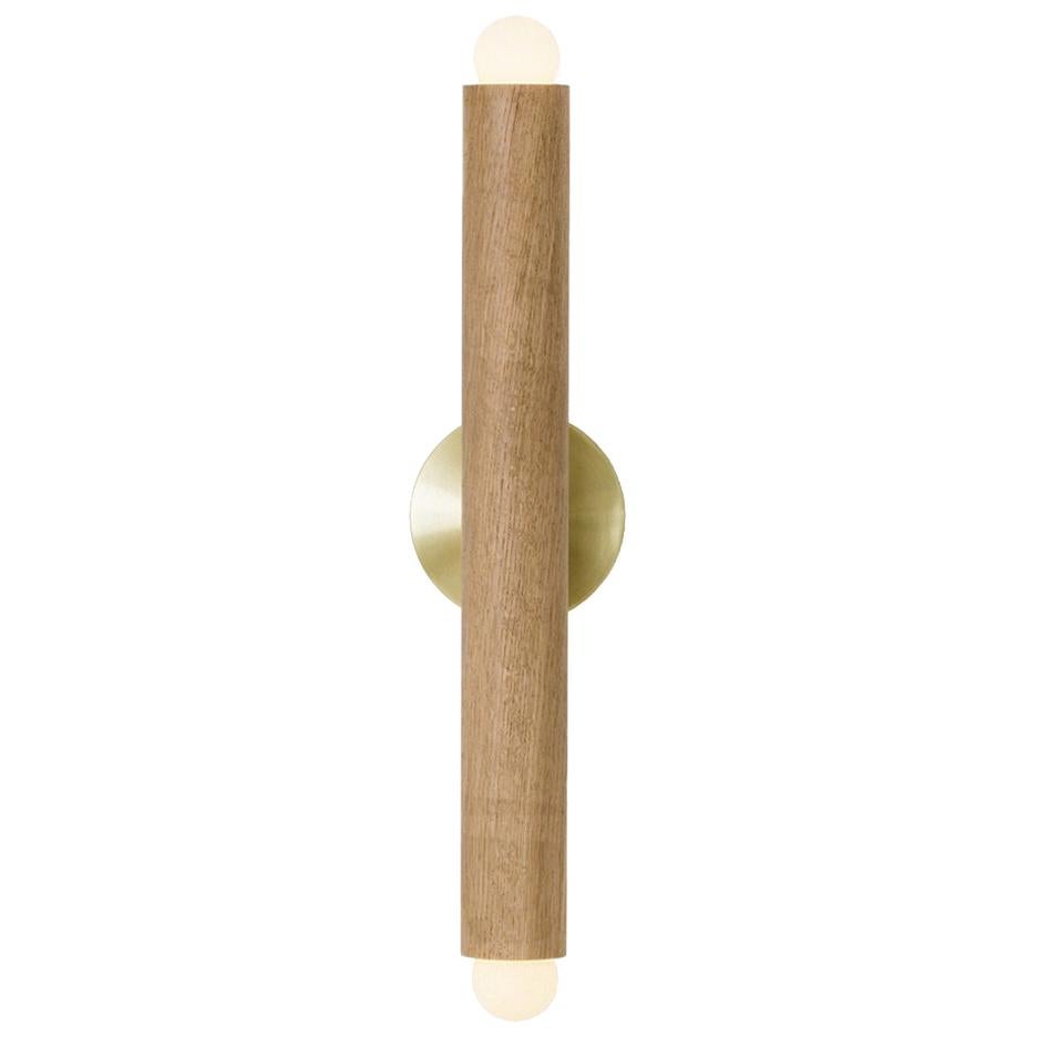 Workstead Lodge Linear Sconce in Natural Oak Hewn Brass For Sale