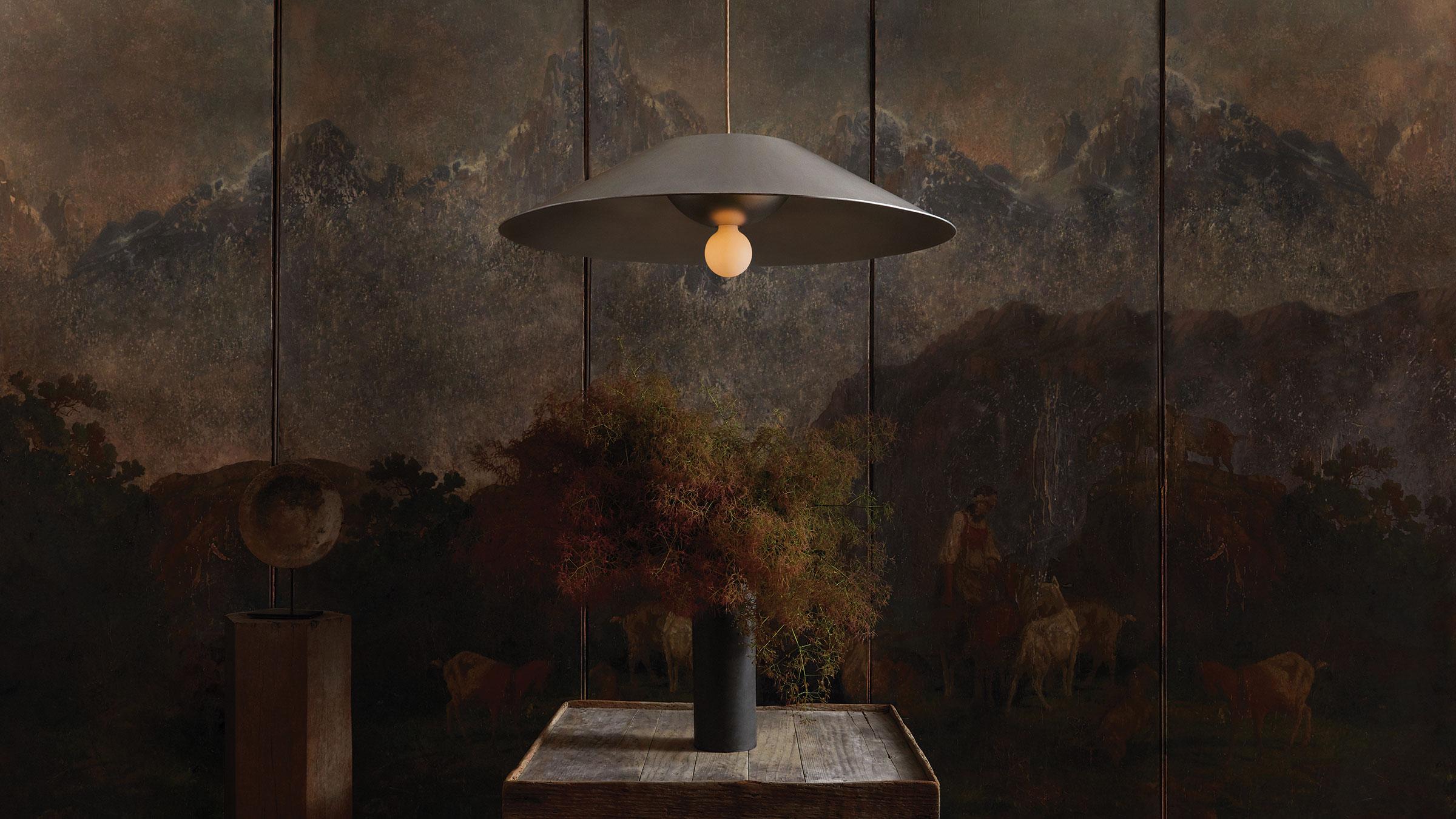 Monumental Pendant Large is our largest single-spun fixture to date, incorporating an impressively scaled canted surface surrounding a sculptural hemisphere. The fixture creates a uniform material world in subtly cool reflective waxed aluminum. This