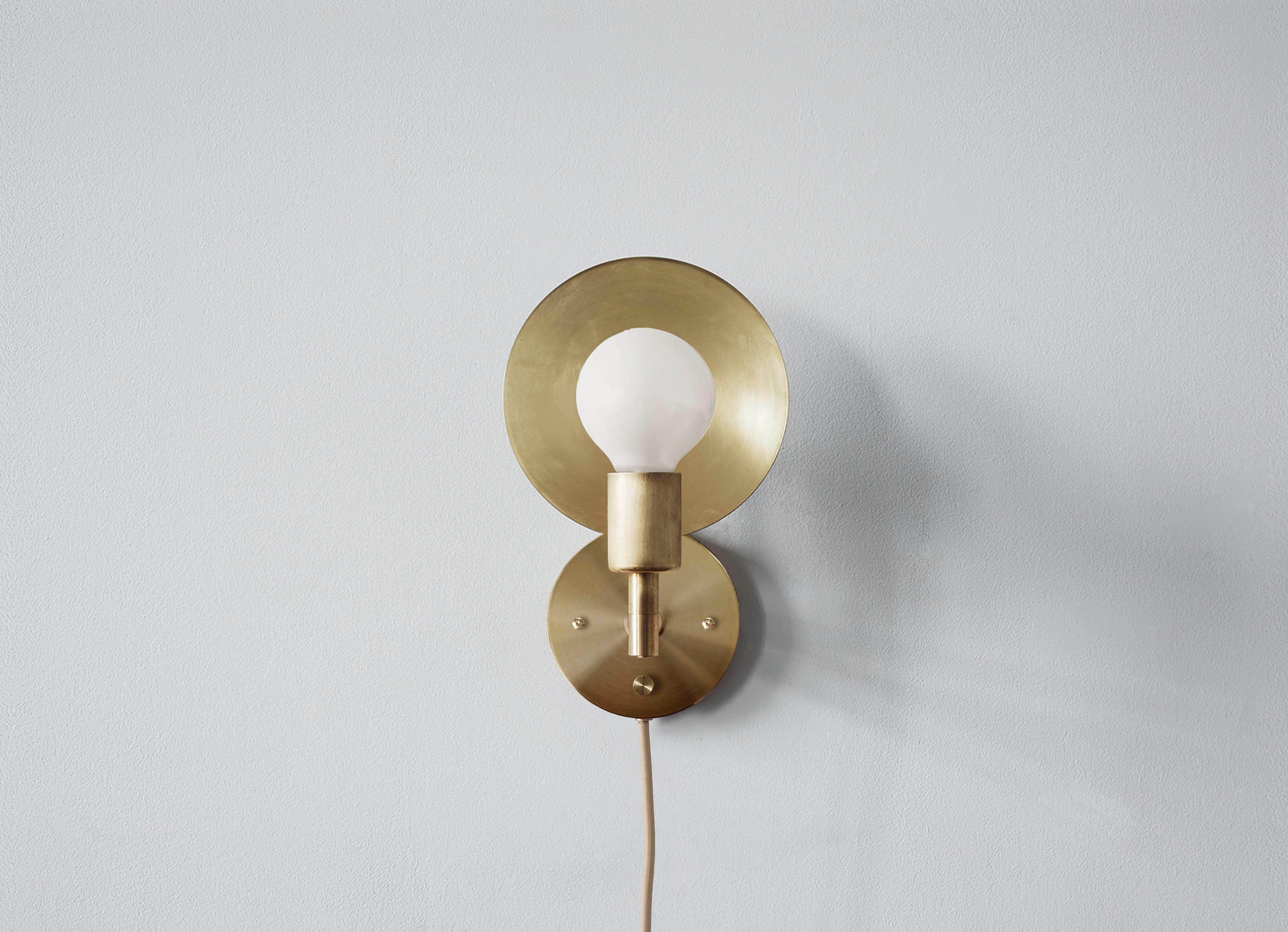 American Classical Workstead Orbit Sconce in Hewn Brass For Sale