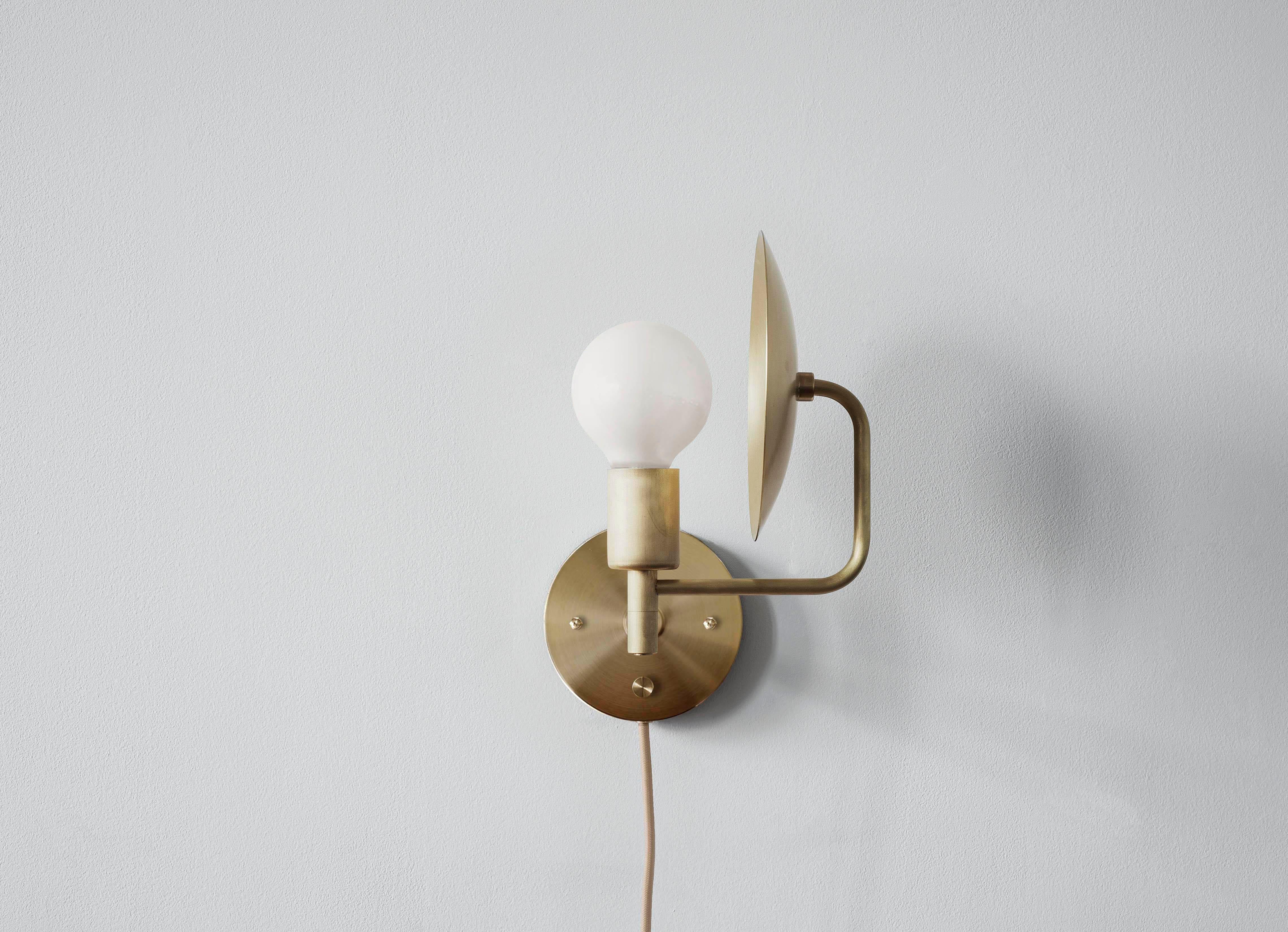 Spun Workstead Orbit Sconce in Hewn Brass For Sale