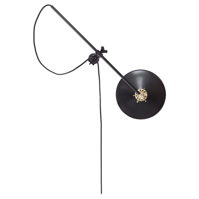 Workstead Plug-In Wall Lamp in Black with Adjustable Painted Brass Shade For Sale