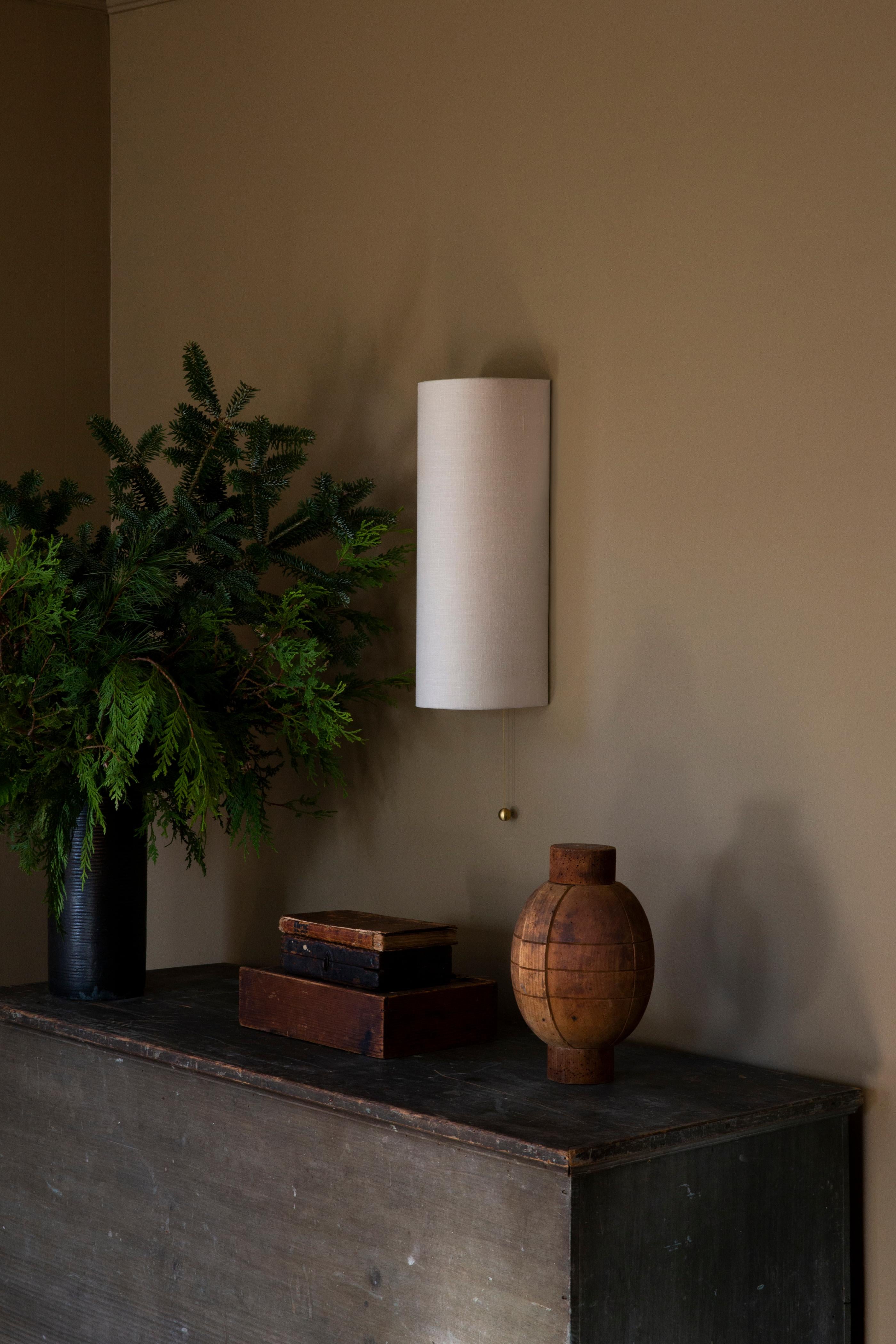 Contemporary Workstead Shaded Vault in Natural Linen and Hewn Brass For Sale
