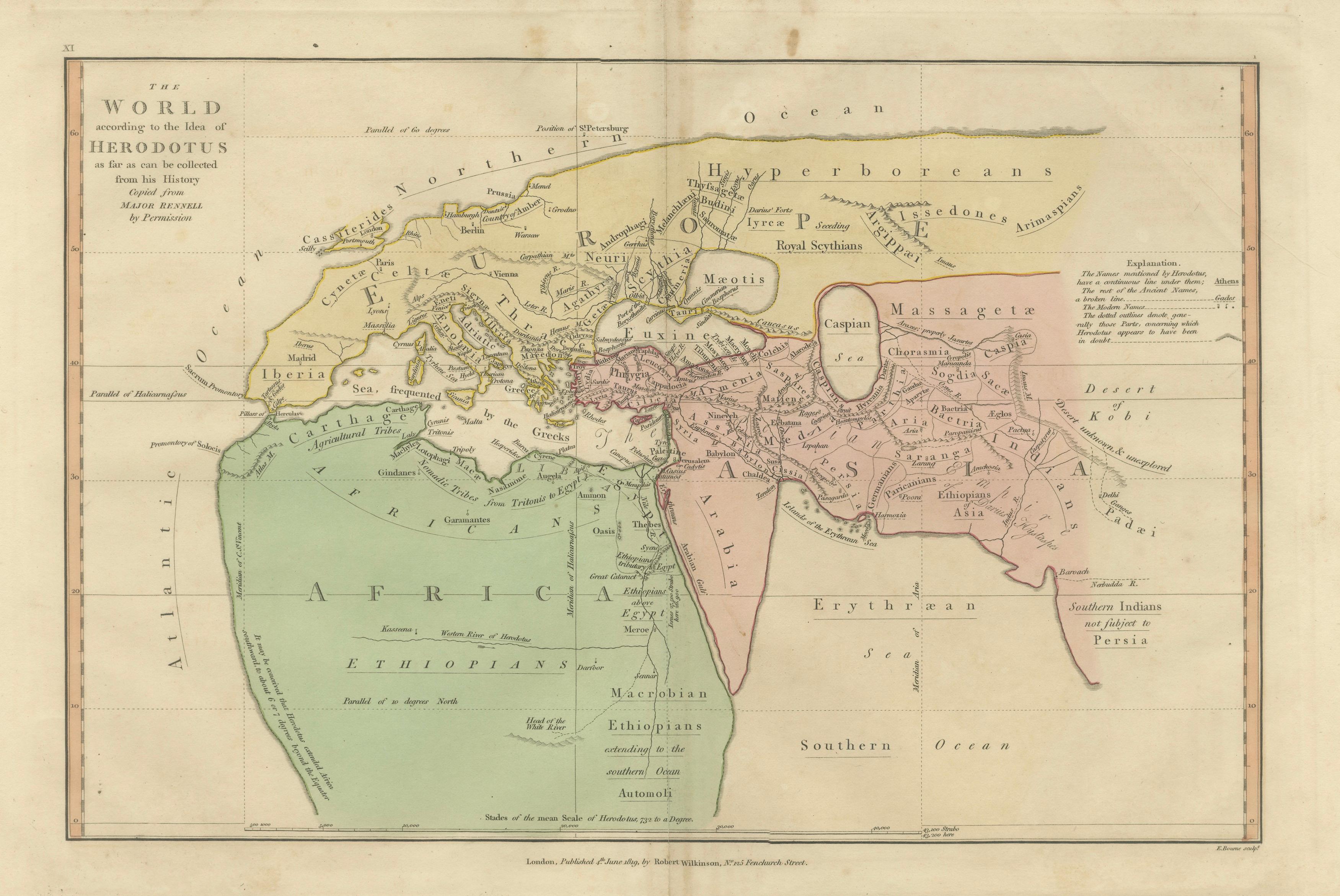 World According to Herodotus – Antique Classical World Map, Wilkinson 1819