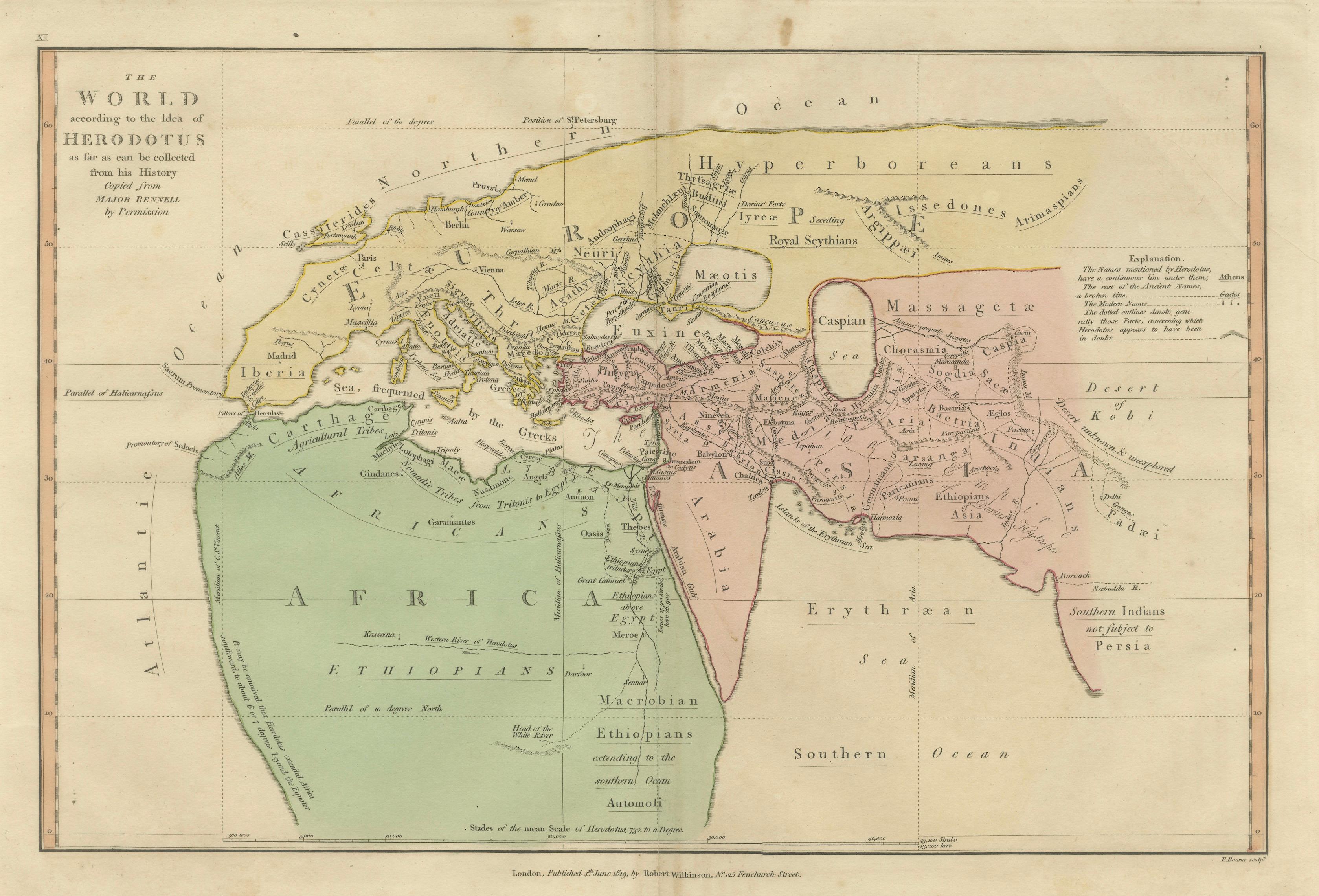 World According to Herodotus – Antique Classical World Map, Wilkinson 1819