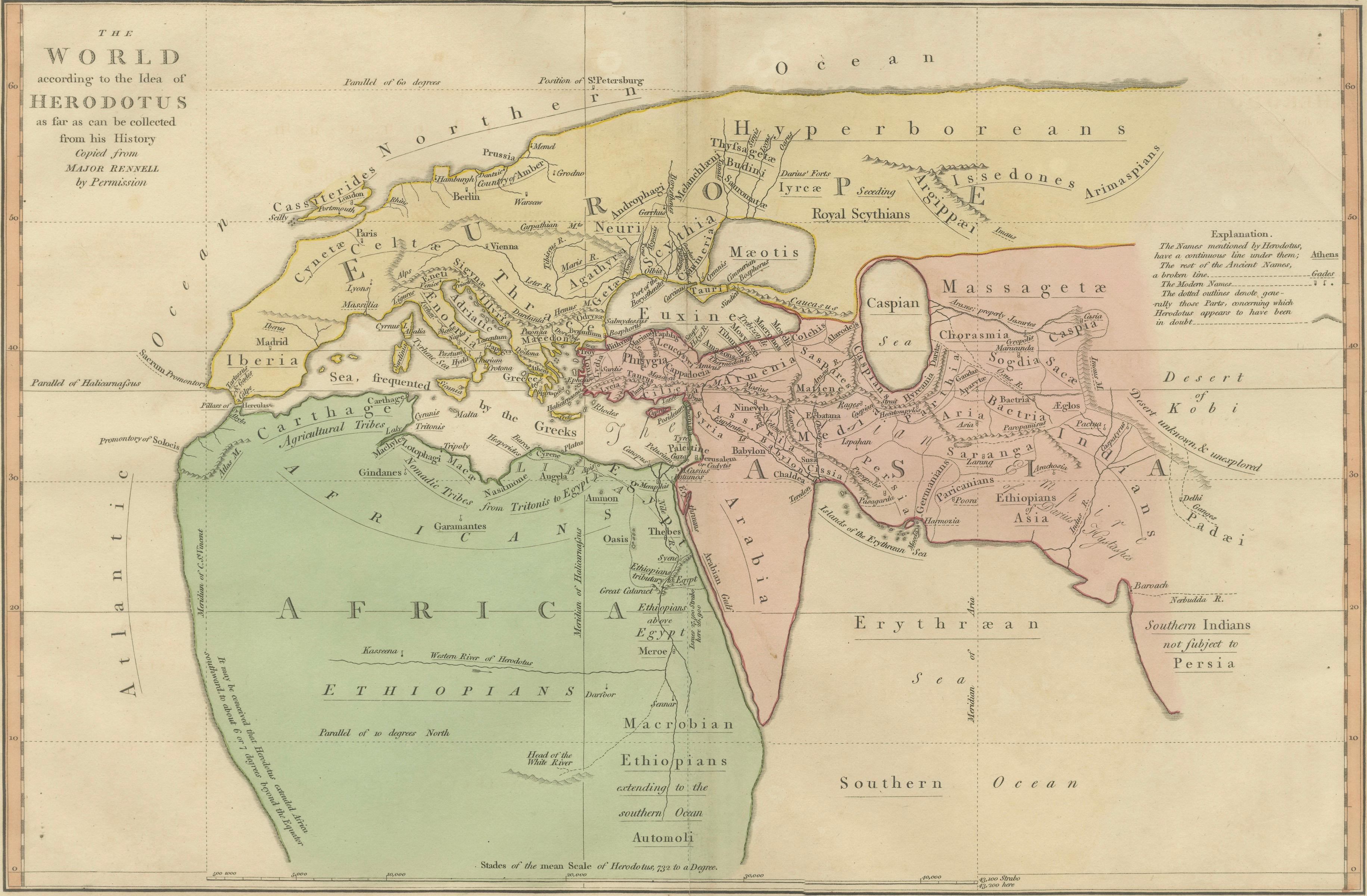 World According to Herodotus – Antique Classical World Map, Wilkinson 1819