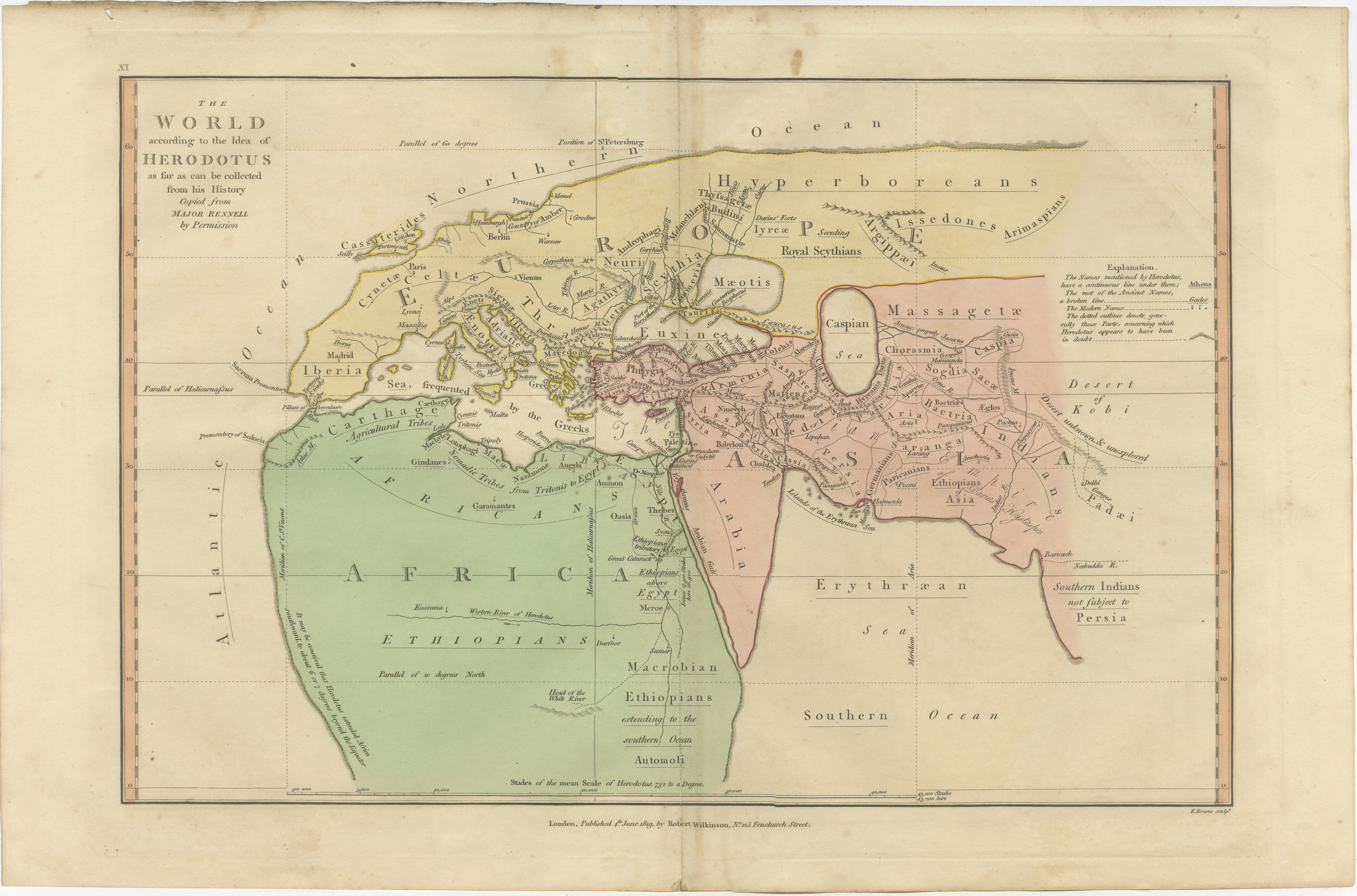World According to Herodotus – Antique Classical World Map, Wilkinson 1819
