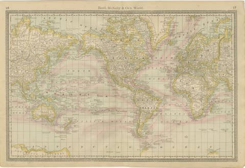 World Antique Map c.1888 – Rand McNally, Continents & Territories