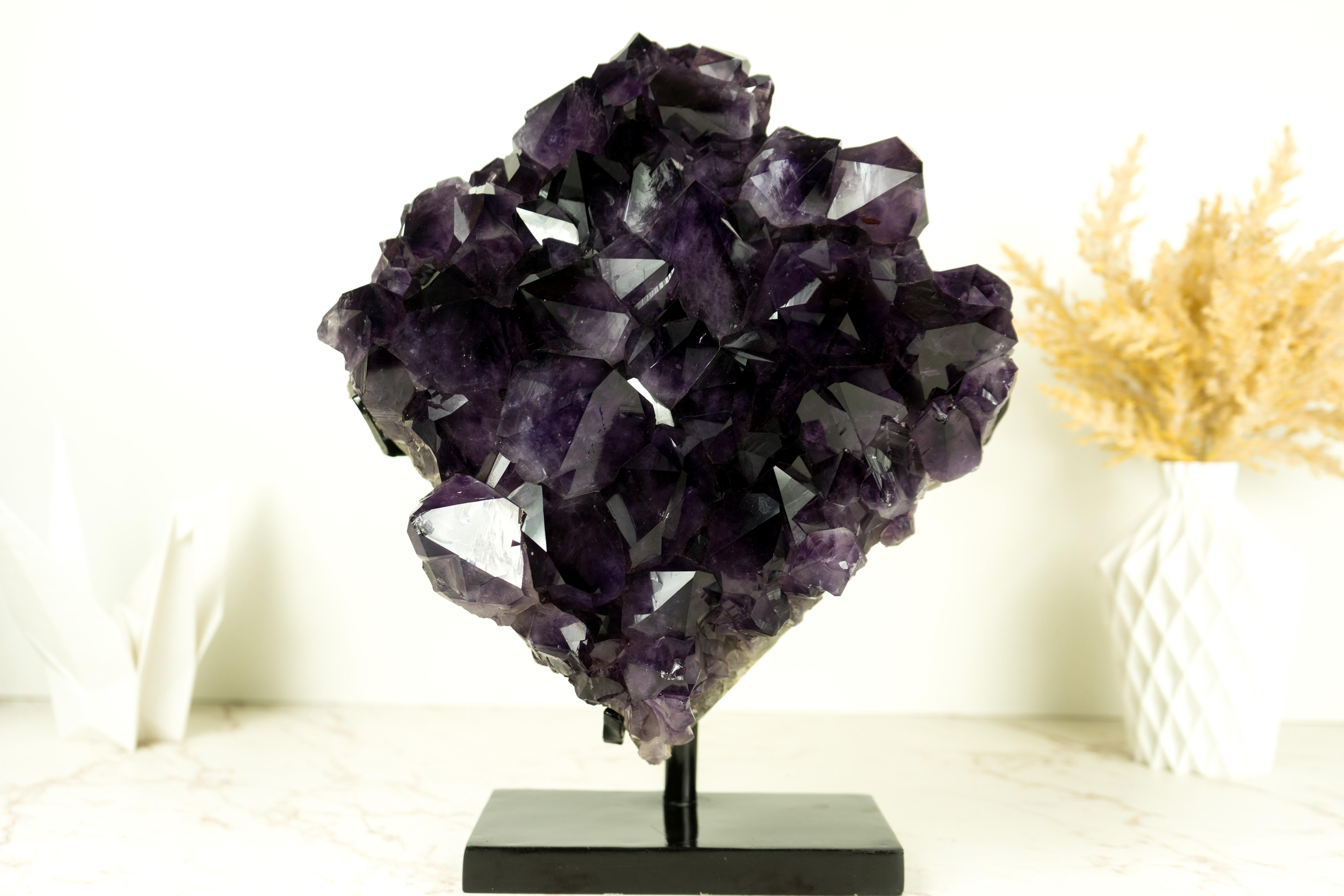 An Amethyst Cluster that is naturally designed to be the statement piece in your crystal gallery or the central element in your space decor. this specimen offers rarely-seen aesthetics that blend beautifully with the perfection of its points and