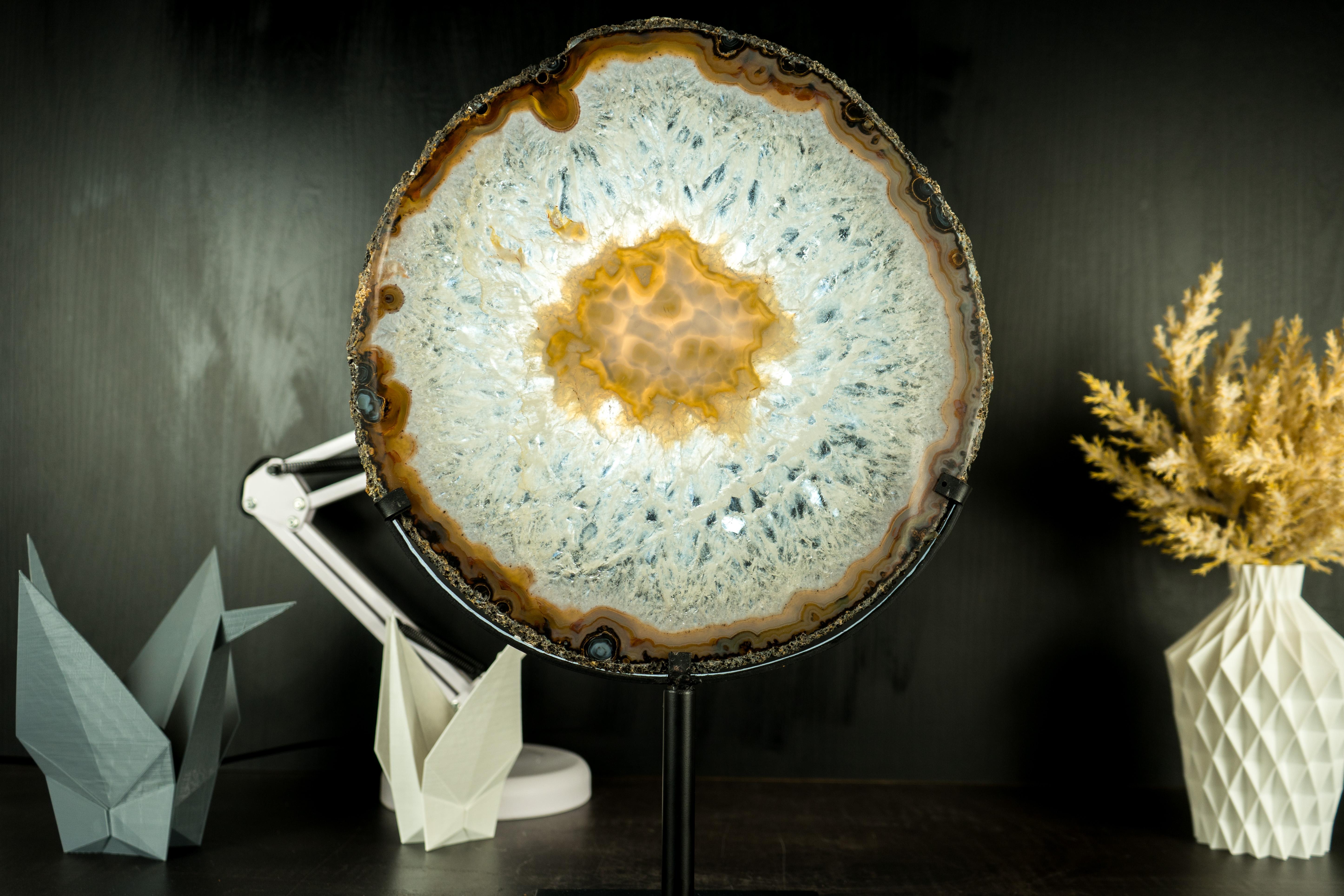 World-Class Large Lace Agate Slice, with Ice-Like Crystal and Colorful Agate For Sale 5