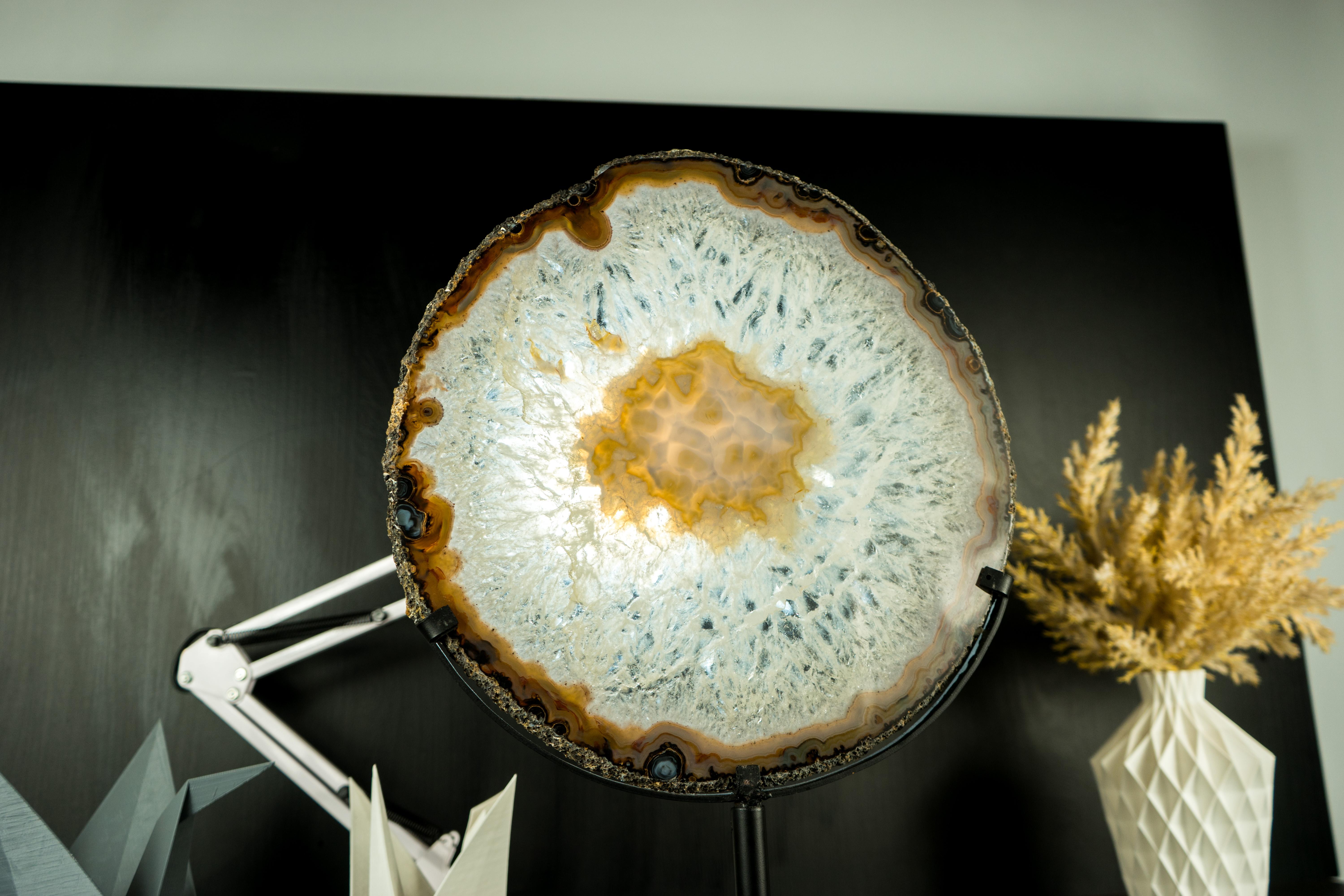 World-Class Large Lace Agate Slice, with Ice-Like Crystal and Colorful Agate For Sale 9